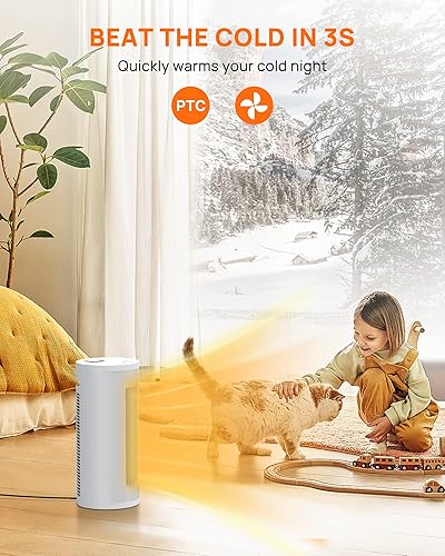 Miniatura 3 de Upstreman Calentador de espacio para uso en interiores, calefacción de cerámica PTC rápida de 1500 W, calentamiento instantáneo 3s, oscilación de