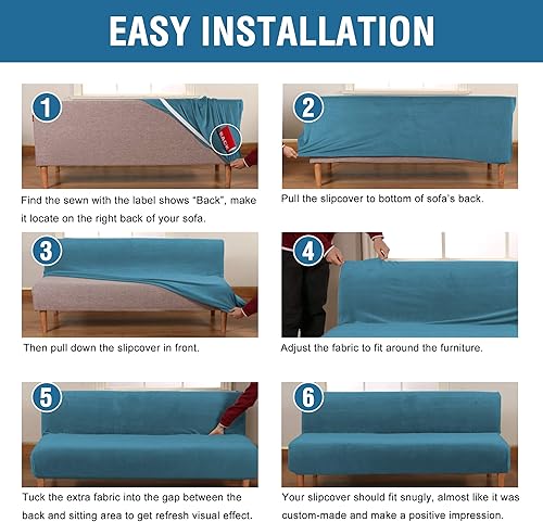 Vista 79 de H.VERSAILTEX - Funda de terciopelo real para futón sin brazos, funda protectora elástica para sofá cama, para protección de muebles, gruesa, suave