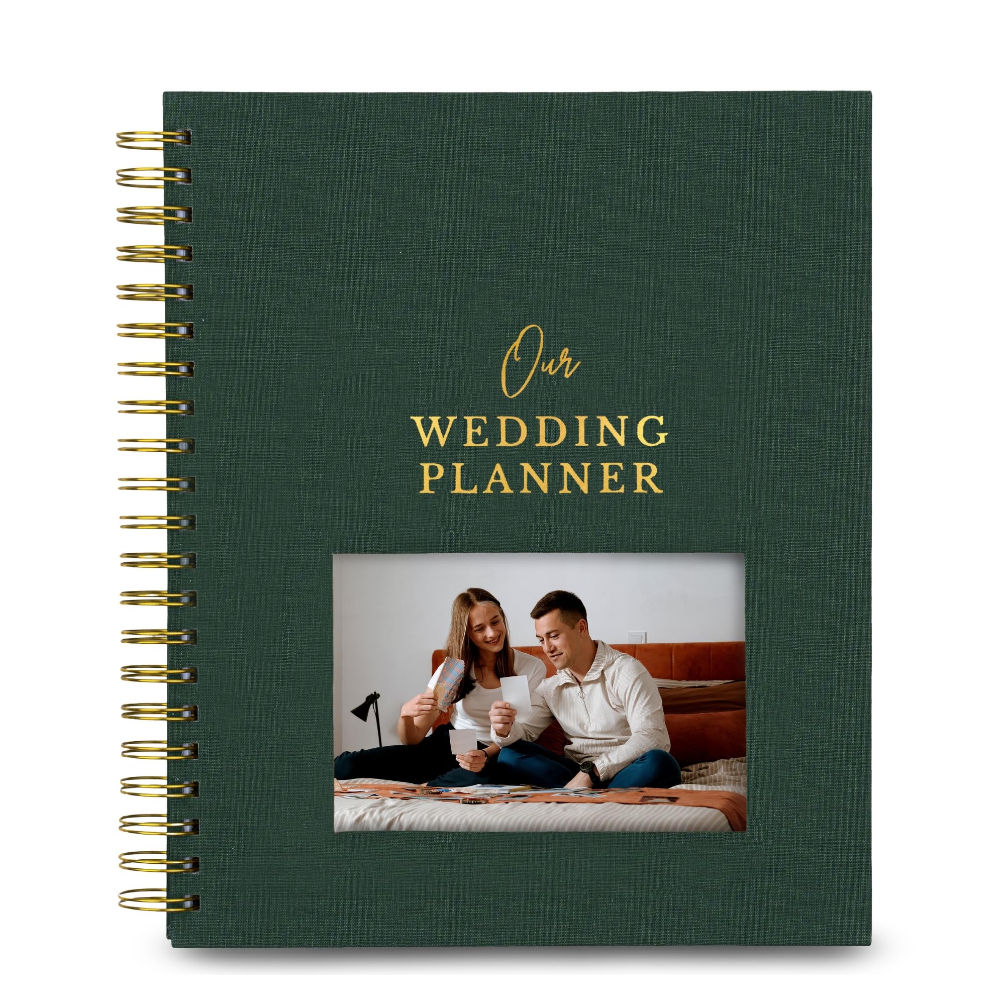 Linen Umfangreicher Hochzeitsplaner – anpassbares Fotofenster Hochzeitsplanungsbuch und Organizer, perfekt für verlobte Geschenke, Verlobungsgeschenke für Paare, Hochzeits-Notizbuch, Andenken (Wald)
