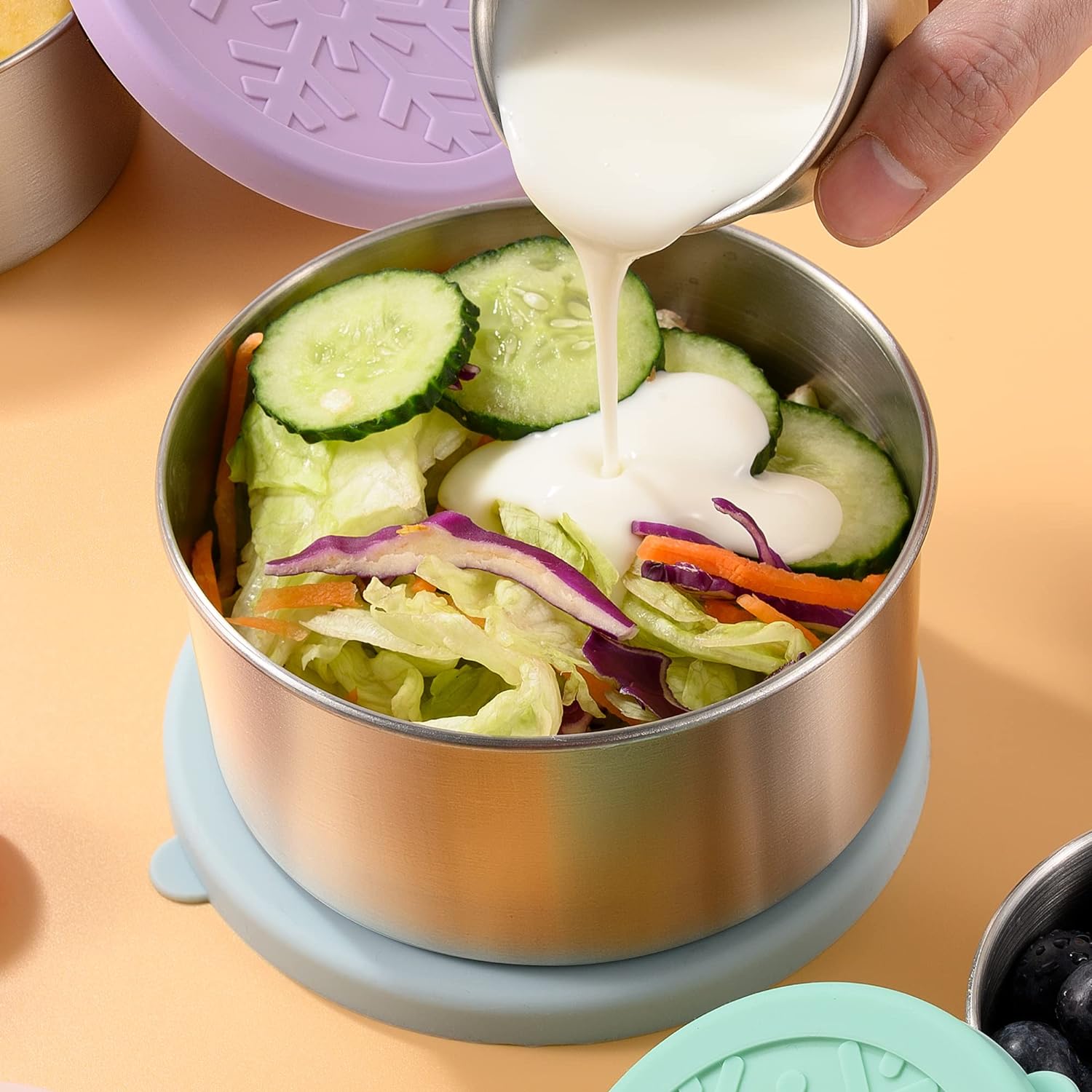 Stainless Steel Containers with Lids - Stackable Toddler Snack Containers, 18/8 Stainless Steel Lunch Box for Kids Adults, Leakproof Metal Food Storage Containers (4Pack: 3oz, 7oz, 13oz, 22oz) - Image 4