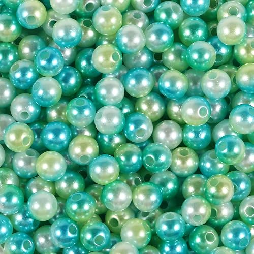 600Pcs Pearl Beads 8mm Gradient Color Fake Mermaid Pearl Beads Jewelry Making for DIY Crafts Necklace Bracelet Mobile Phone Hanging Rope Wedding Decoration Vase Filling (Green Yellow 8mm)