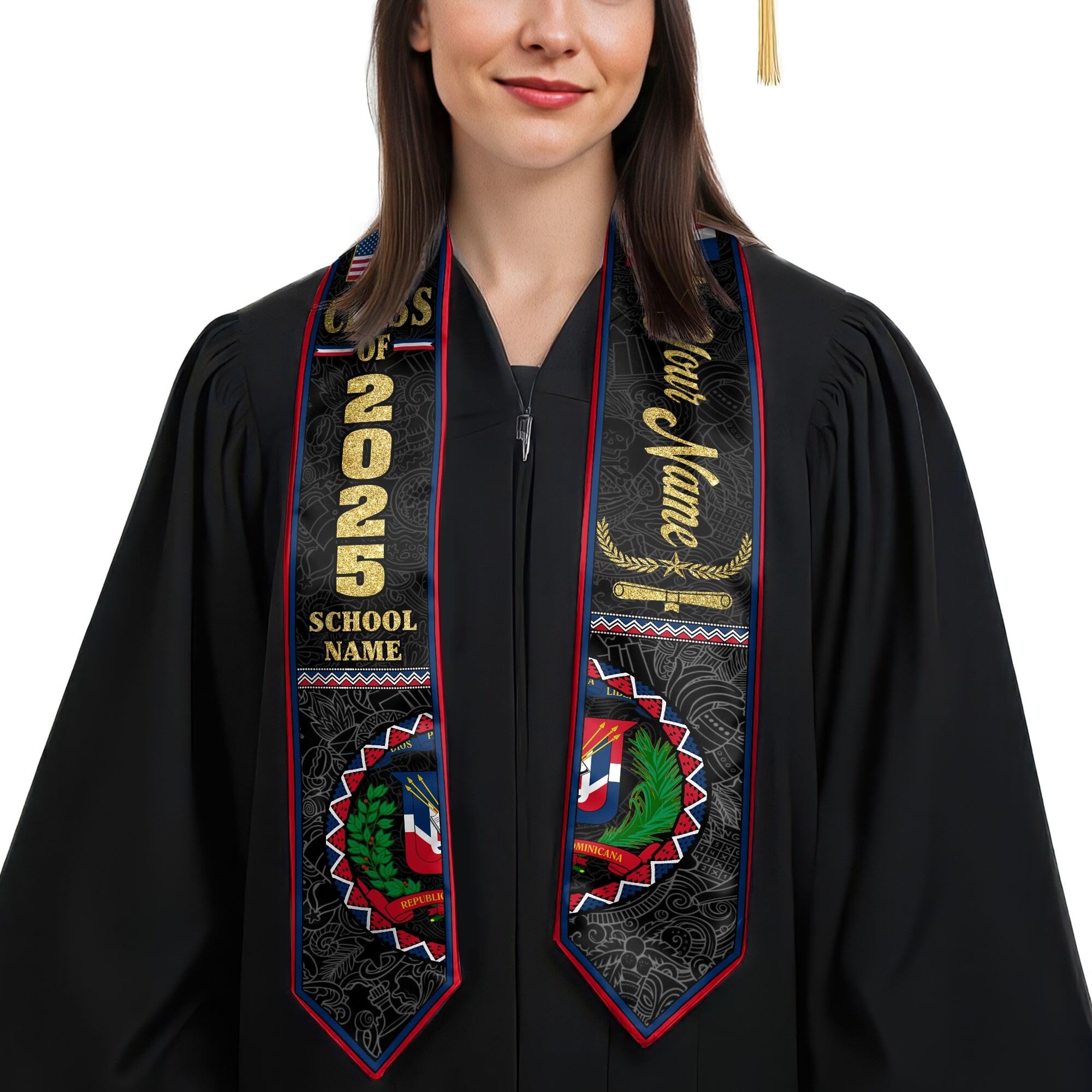 MonkeyVan Personalized Graduation Stole for Dominican Republic Senior, Dominican Flag Graduation Sash Class of 2025 Gifts S334
