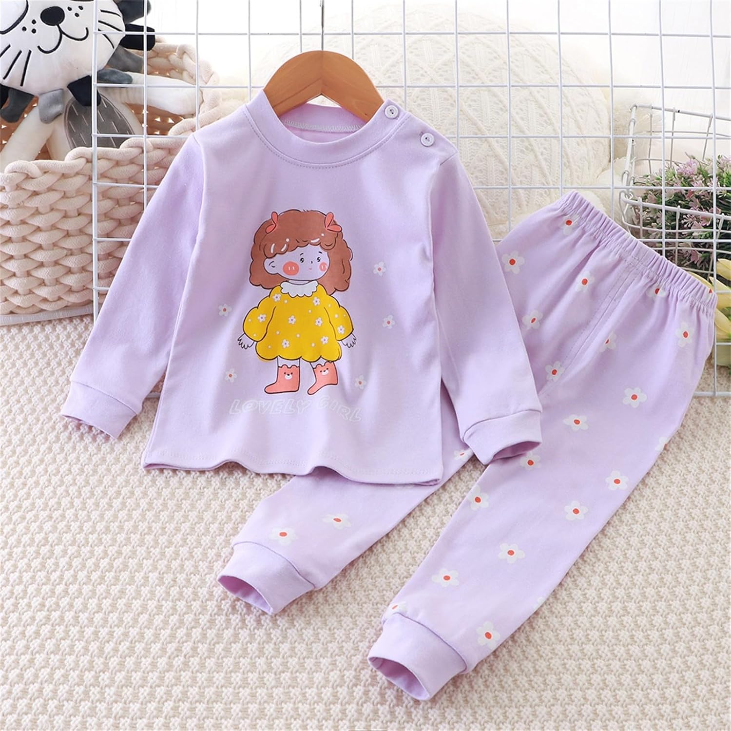 Kids Baby Girls Boys Elastic Cotton Top Pants Set Funny Print Long Sleeve Warm Comfy Autumn Winter 𝐏ajamas Yellow 3-6 Months image 5 of 6 B0FKNDDJ5W