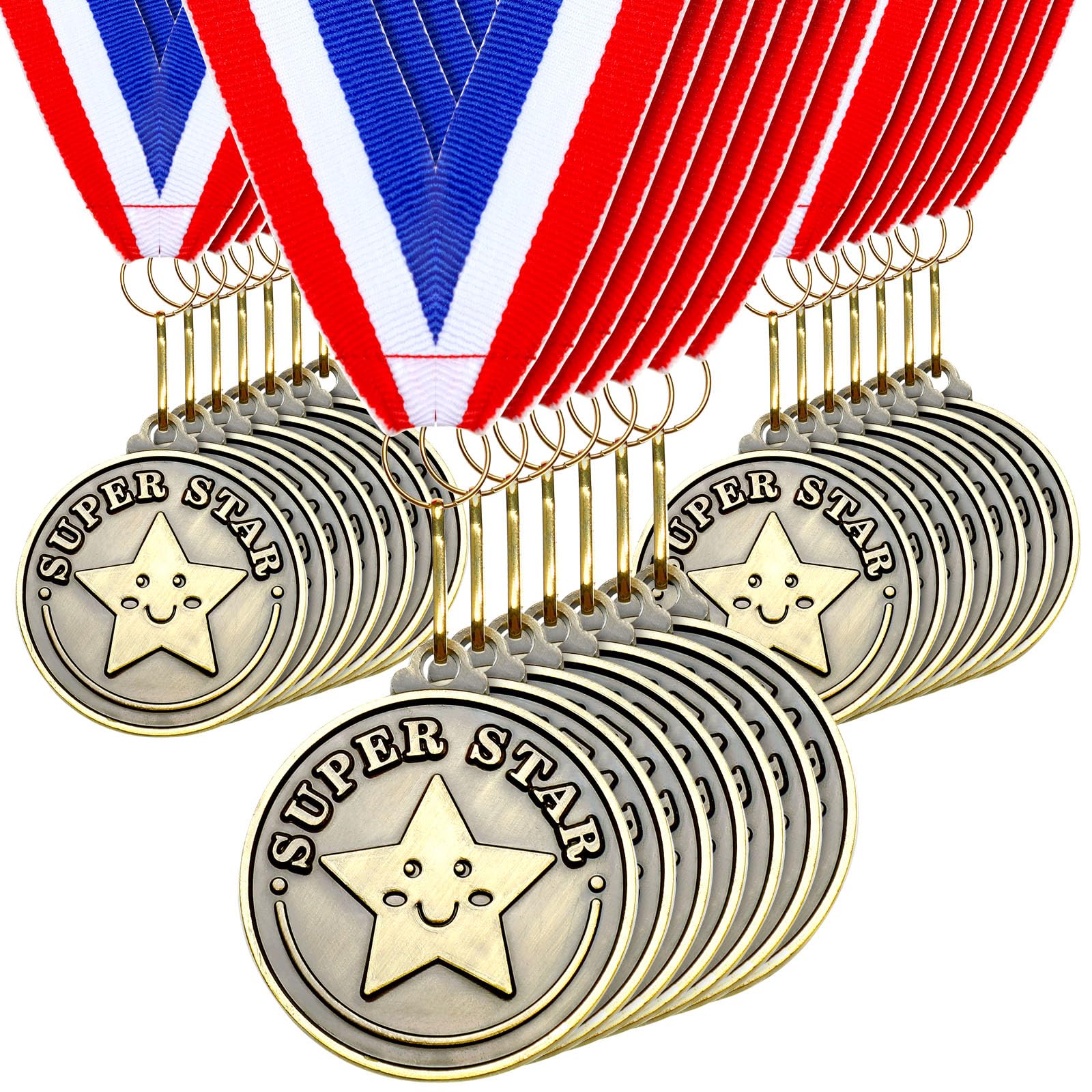 Remuuly Super Star Award Medals Bulk 2'' Gold Medals Award Medallion with Neck Ribbon Metal Trophy Prize Gift for Competition Party Favor Supplies