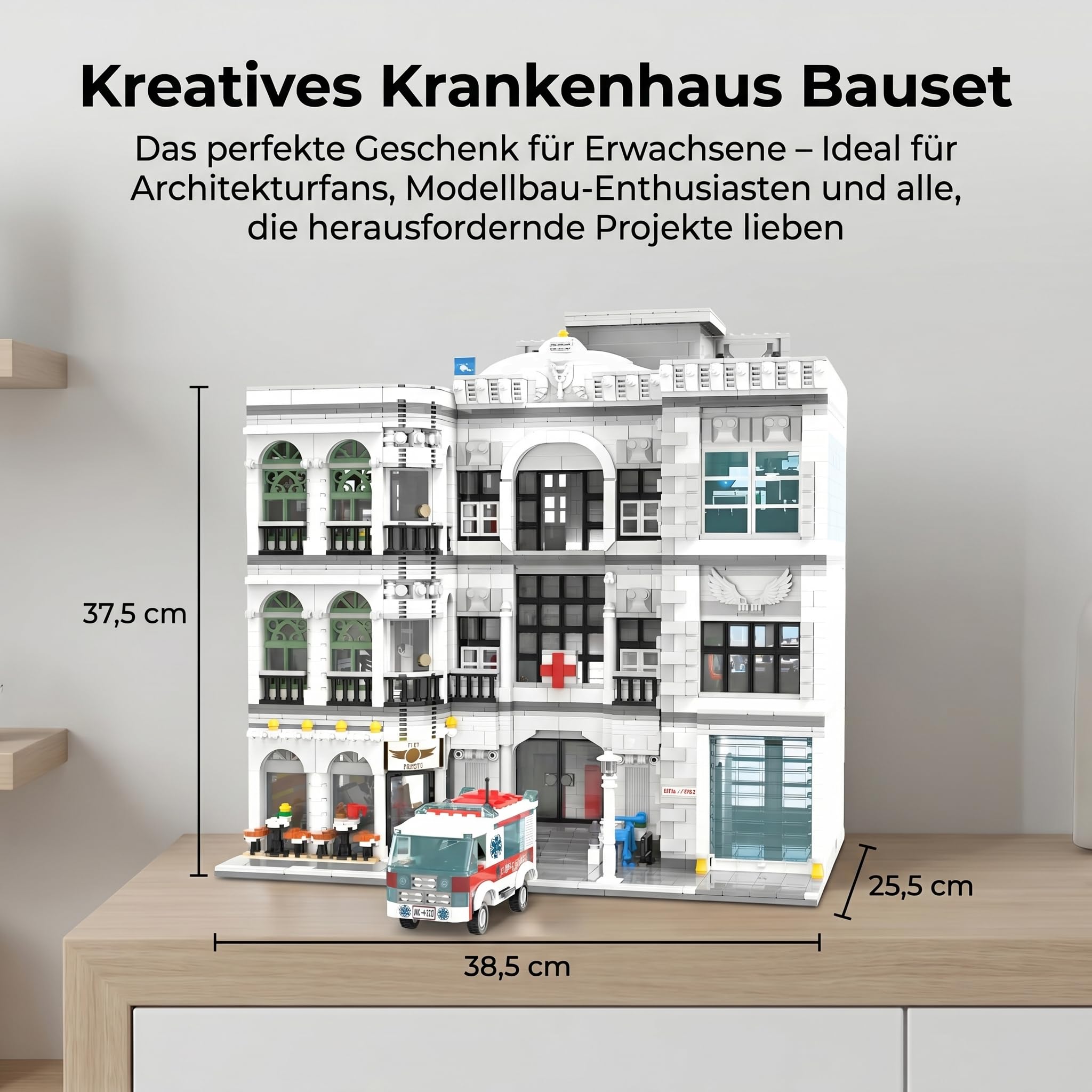 2 in 1 Klemmbausteine Krankenhaus mit 17 Figuren & Krankenwagen | 4953 Teile, Stadt Haus Bauset für Erwachsene, Modern Hospital Modular Building