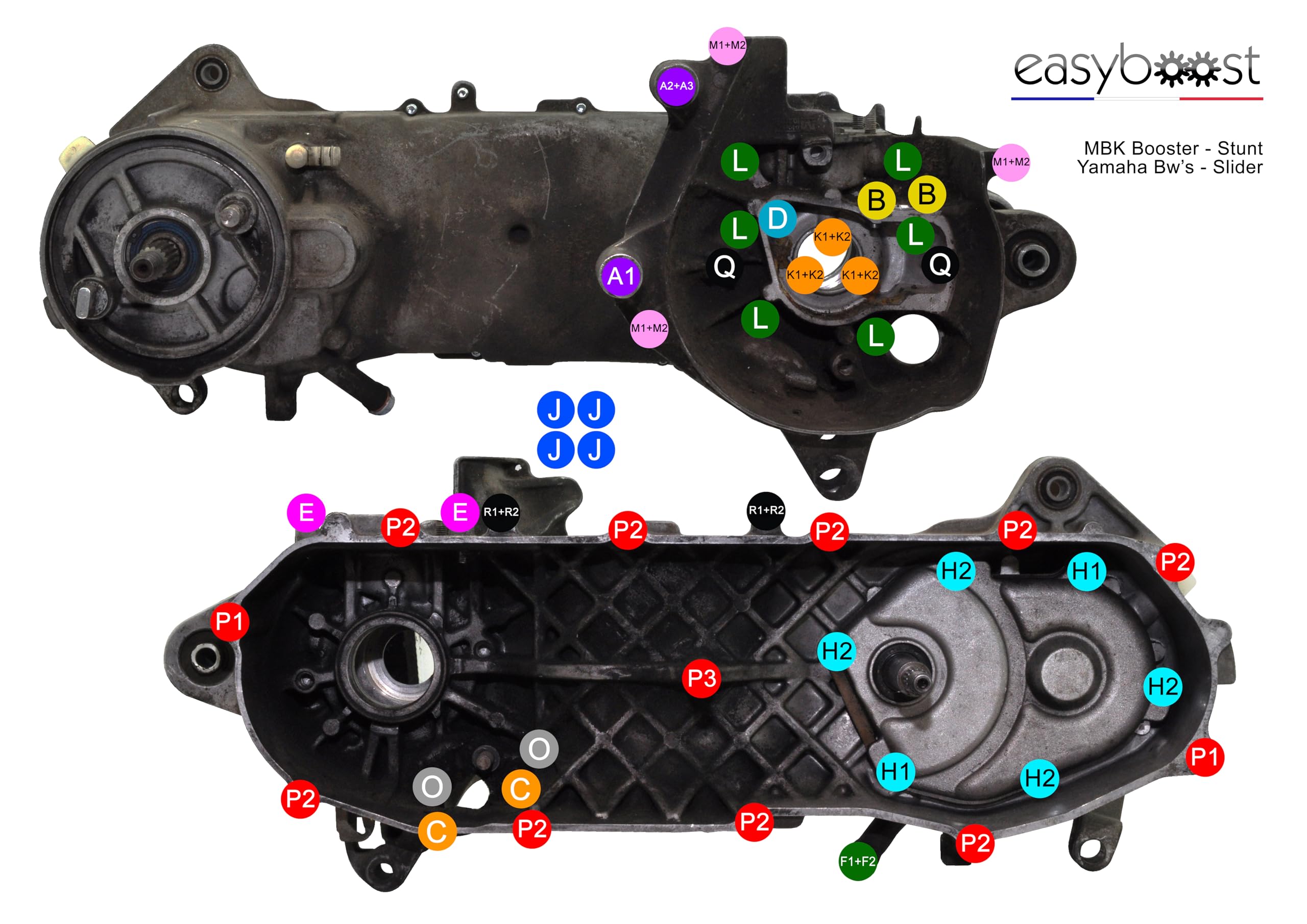 Easyboost kit completo di 59 viti in acciaio zincato CHC per MBK Booster Nitro Ovetto Mach-G Stunt Rocket Yamaha Bw's Slider Aerox Jog-R Neo's Aprilia SR Malaguti F10 F12 Motore Minarelli