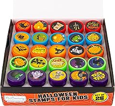 ArtCreativity Halloween Stamps for Kids, Pack of 25 Assorted Pre-Inked Spooky Stampers, Best for Party Favors, Goodie Bag Fillers, Trick or Treat Toy Supplies, Birthday Gift Bags, Pumpkin Stamp