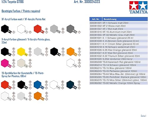 Miniatura 6 de Tamiya 300024323 Toyota GT86 Modelo Kit - Modelo altamente detallado 1:24 Escala 1:24 Ruedas móviles y dirección 116 piezas