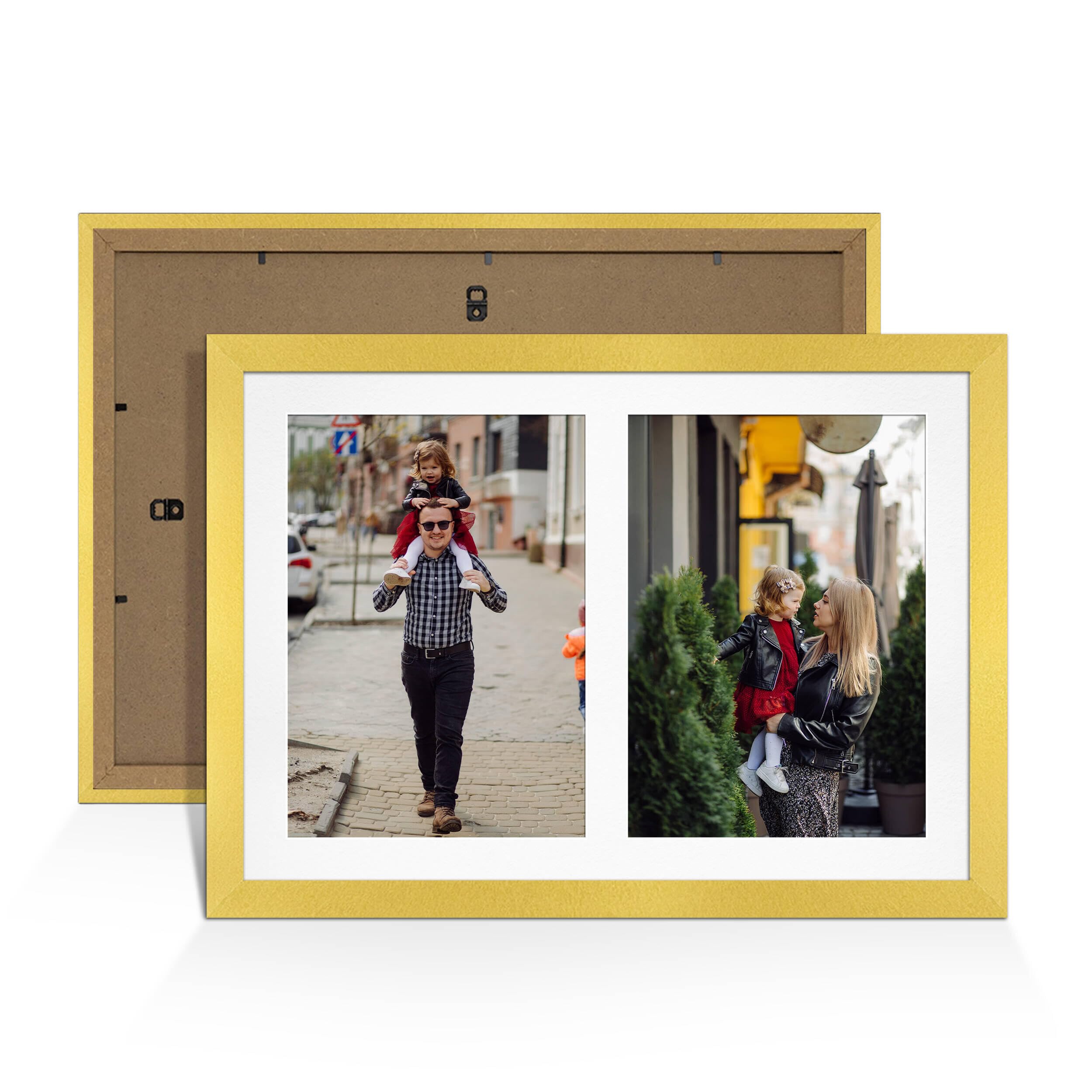 Alison Kingsgate Gold 20x14 Photo frames for multiple pictures -2 Apertures Collage Frame with White Mount - Holds (2x) A4 Photos - Engineered Wood & Perspex — image 1