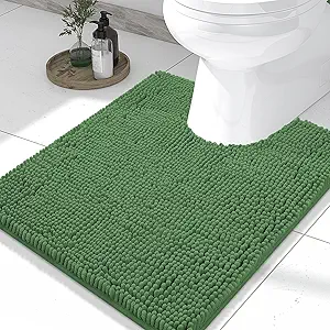 Smiry Luxury Chenille Toilet Rugs U-Shaped 24x20, Soft Absorbent Non-Slip Contour Bathroom Rugs for Toilet, Machine Washable Contoured Bath Mats, Olive Green