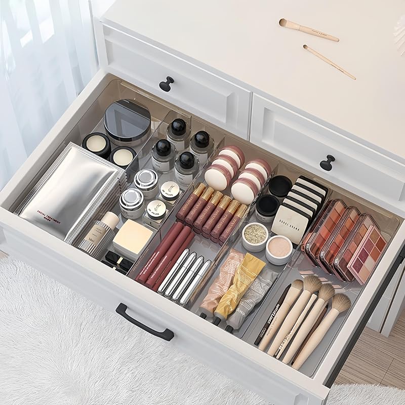 Organizador de gaveta expansível transparente com 6 divisórias removíveis, 26,49 cm x 51,49 cm x 5,18 cm