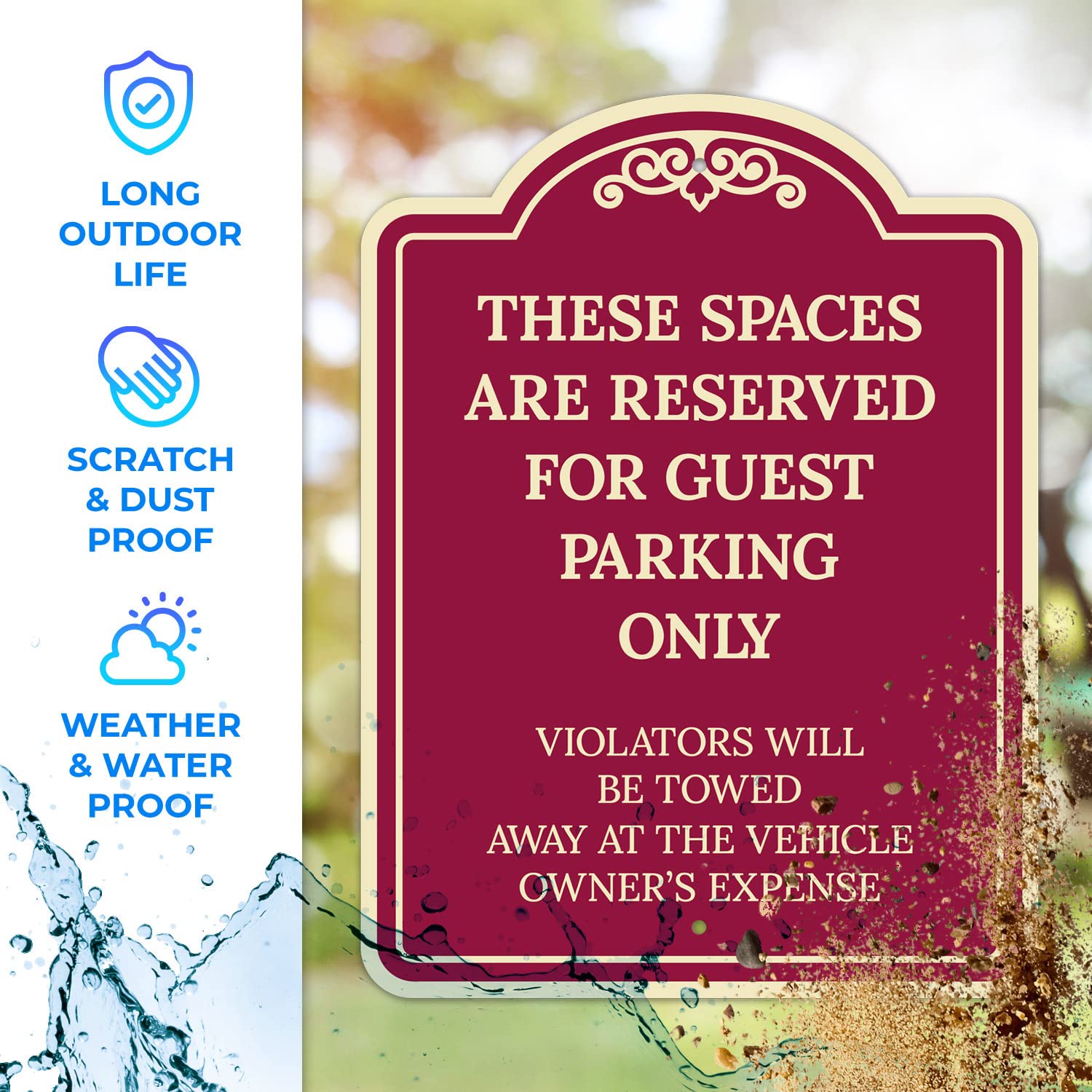 These Spaces are Reserved for Guest Parking Only Violators Will Be Towed Away Décor Sign, Burgundy Dark, 18x24 Inches, ACM, Fade Resistant, Made in USA