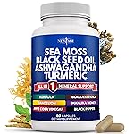 NEW AGE Sea Moss Black Seed Oil Ashwagandha Turmeric Bladderwrack Burdock - with Manuka, Honey Dandelion, ACV Black Pepper Gluten Free
