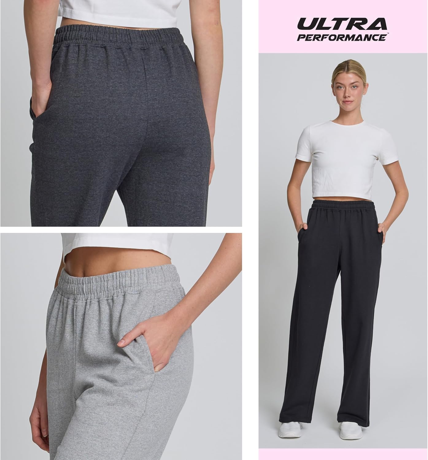 Ultra Performance Womens Sweatpants 3 Pack Open Bottom Wide Leg Lounge Sweatpant’s Pant Baggy Long Sweat Pants for Women - Image 6