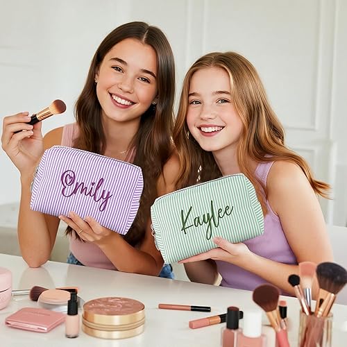 Miniatura 3 de Yofair Bolsa de maquillaje personalizada con nombre, estuche de aseo de viaje de gran capacidad, regalo para adolescentes y niñas, bolsas de