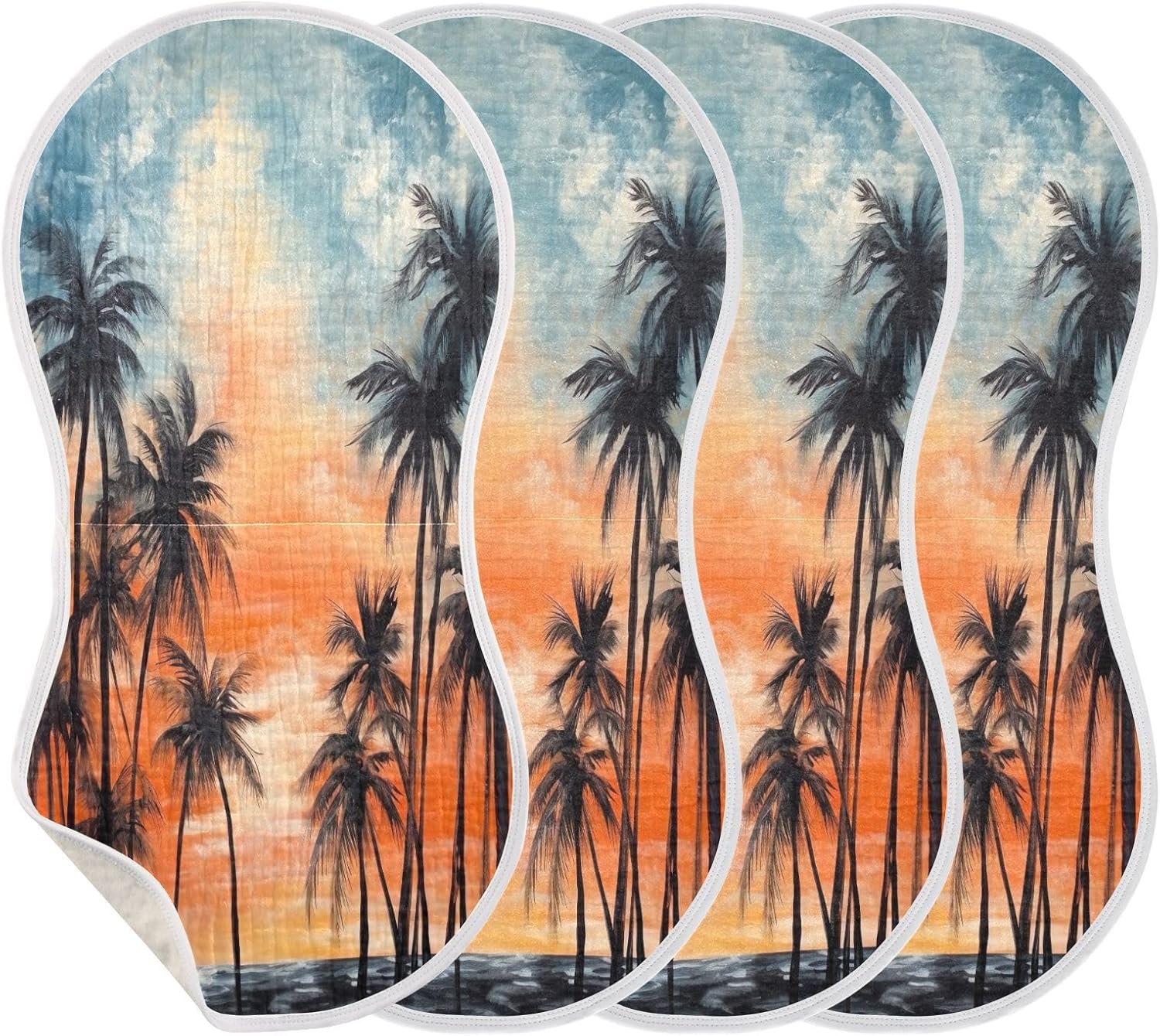 Abstract Palm Trees 1 Muslin Baby Burp Cloths Feeding Cloths Face Towel Soft and Absorbent Bibs for Newborn Boys Girl- 4 Pack