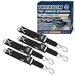WavesRx Stainless Steel Boat & Jet Ski Transom Tie Down Straps - 2 x 24 (4PK) - Heavy Duty Trailer Tie Downs with Quick Release Buckles - 1,200 lbs MBS - Marine-Grade PWC & Boat Trailer Accessories