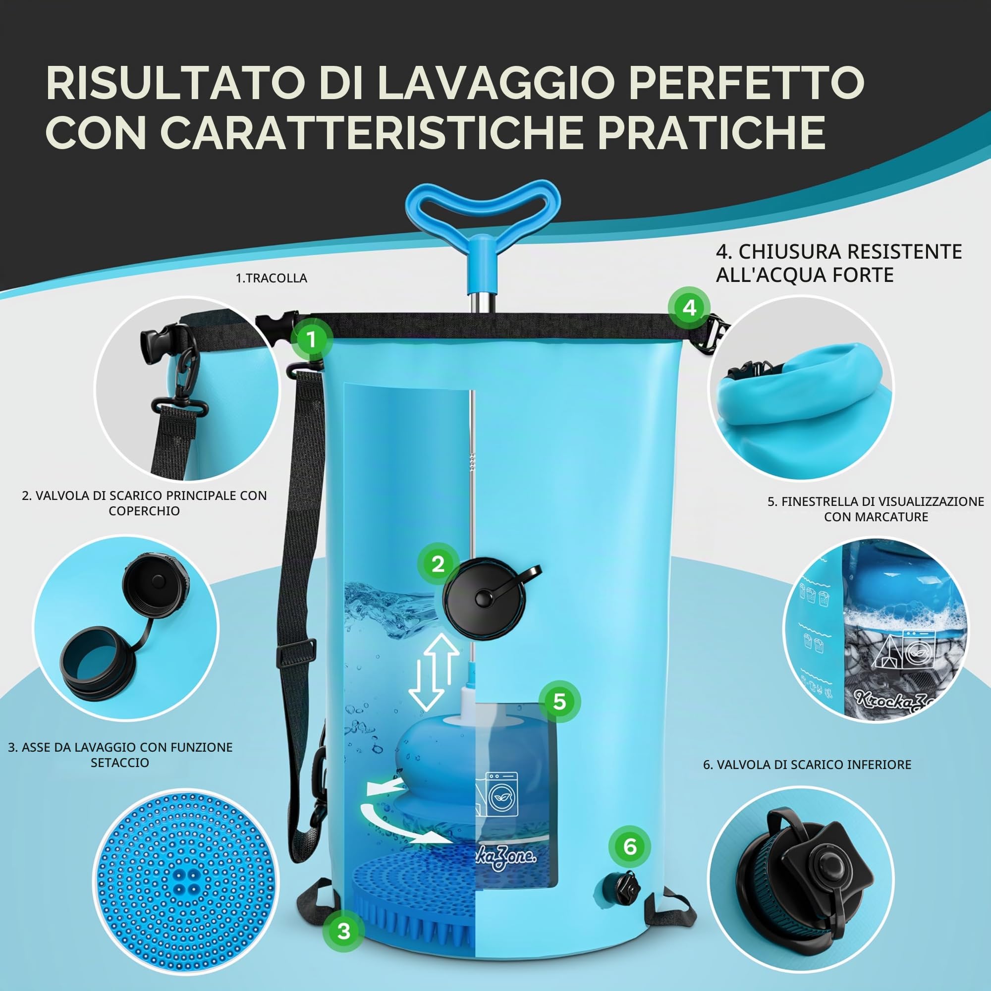 Lavatrice portatile senza corrente – Set pieghevole per lavabo, piccolo e leggero per il lavaggio a mano, lavatrice da viaggio, mini borsa per il lavaggio a mano, per campeggio, viaggi, vacanze