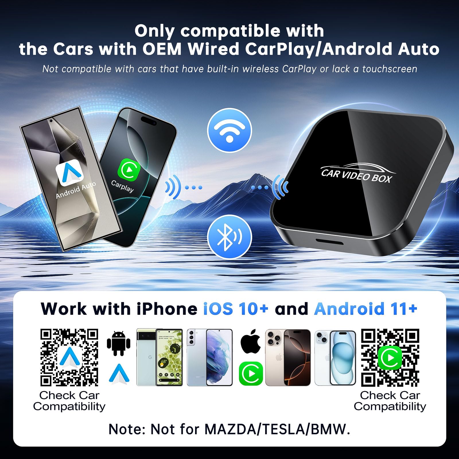 Wireless CarPlay & Android Auto Adapter mit YouTube/Netflix/TF-Karte,2025 Upgrade CarPlay 2GB+16GB AI Box Stabiler für Fahrzeuge mit kabelgebundenem CarPlay ab 2016,Plug & Play Mit USB-A & USB-C Kabel