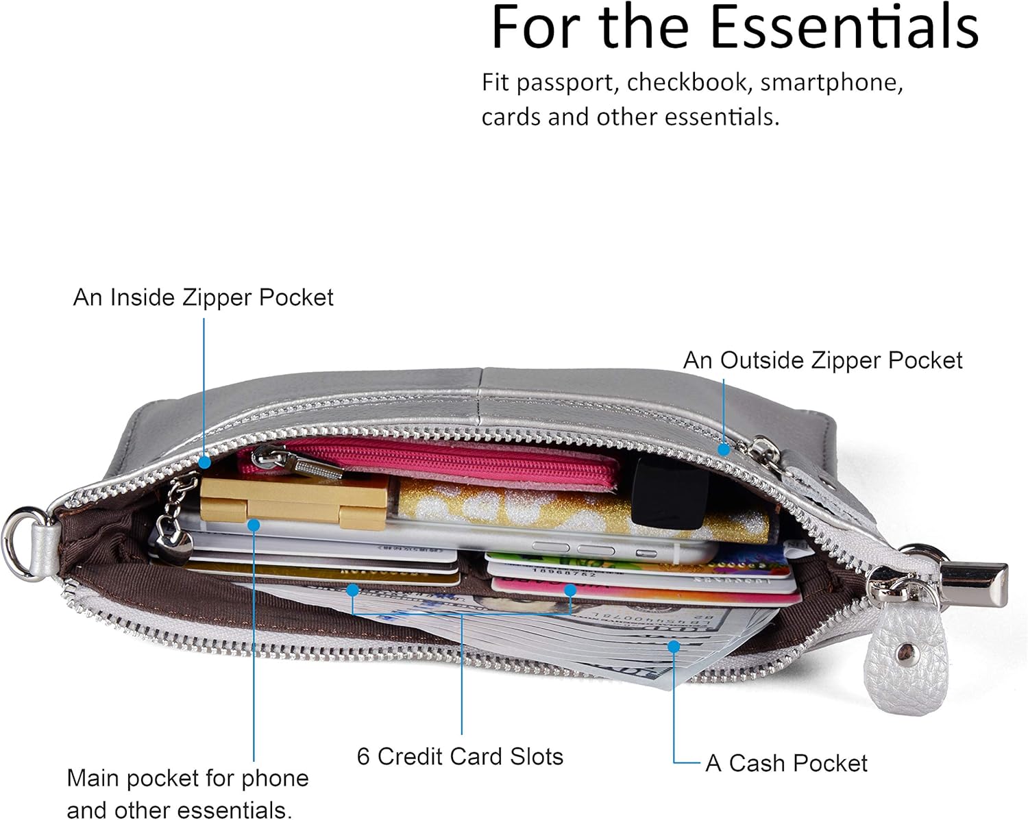 befen Genuine Leather Wristlet Clutch Wallet Purses Small Crossbody Bags for Women with RFID Blocking Card Slots - Image 3