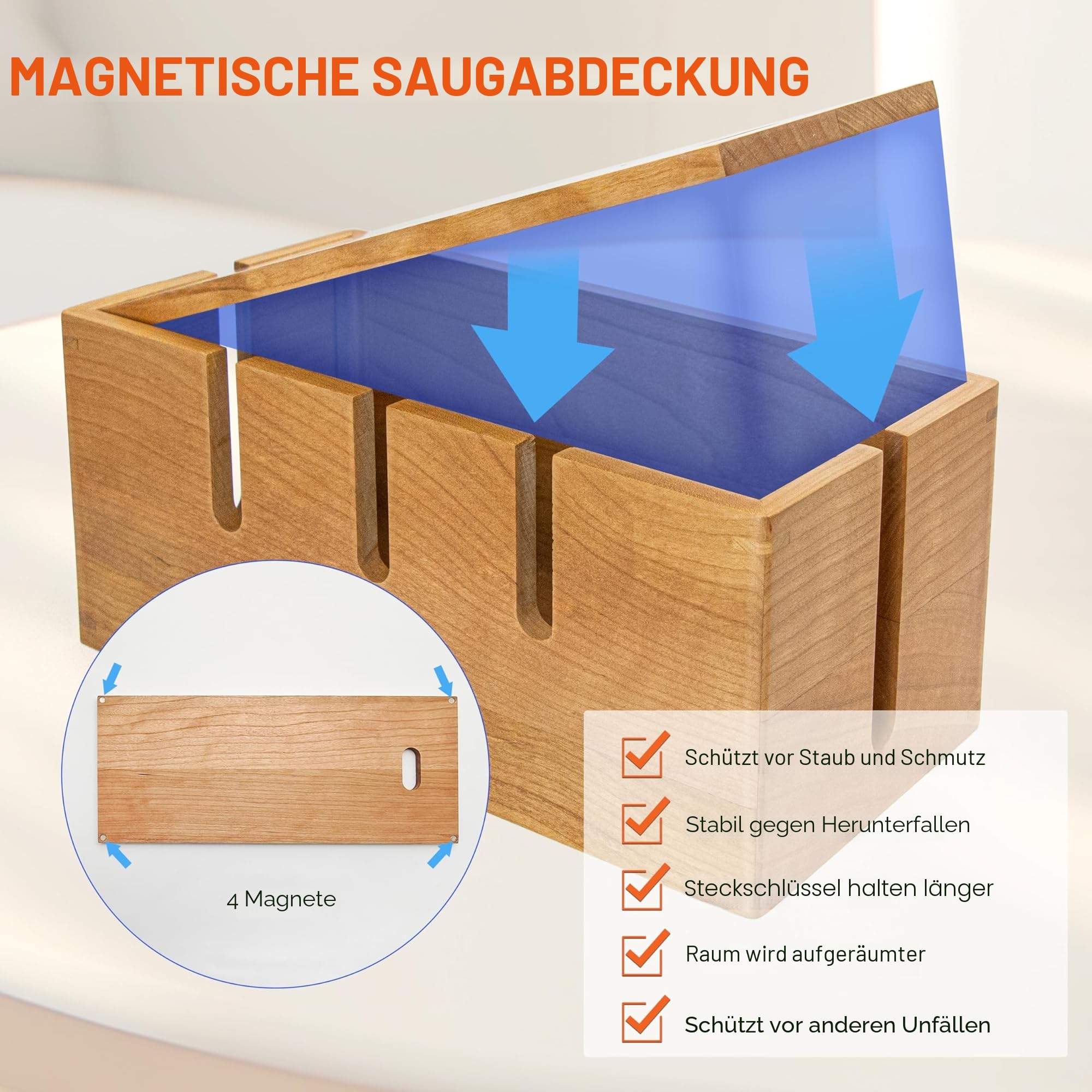 Elitzia Holz-Kabel-Ordnungsbox, groß, Schreibtisch-Kabelmanagementbox, Kabel-Organizer zum Verstecken von unordentlichen Kabeln, Drahtmanagement, natürliches Kirschholz, Kabelaufbewahrung