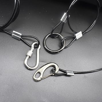 1/8(3mm) Wire Diam Stainless Steel Cable Eyelets Loops Short Rope Lanyard Safety Tether Chain Lock with Vinyl Coated Cover, 20Pcs 6 Long Black