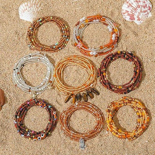 Miniatura 6 de ELABEST Cuentas africanas de cintura para mujer, no elásticas, 8 cuentas para el vientre, tallas grandes, coloridas, hechas a mano, accesorios de