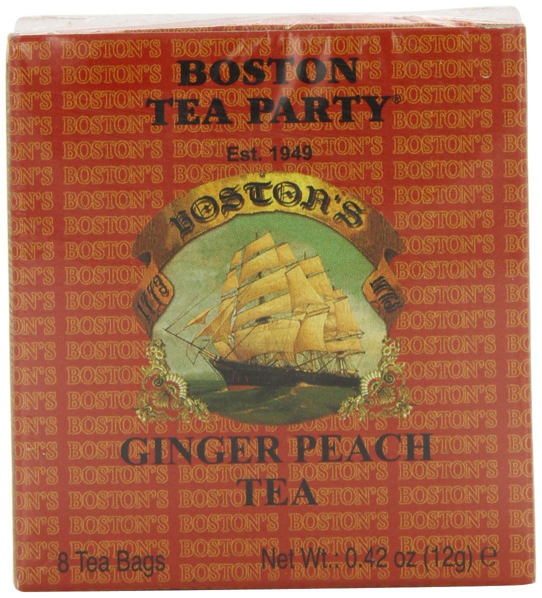 Boston Tea Ginger Peach Black Tea, 8 Count, Boxes (Pack of 48) Bentley Ginger