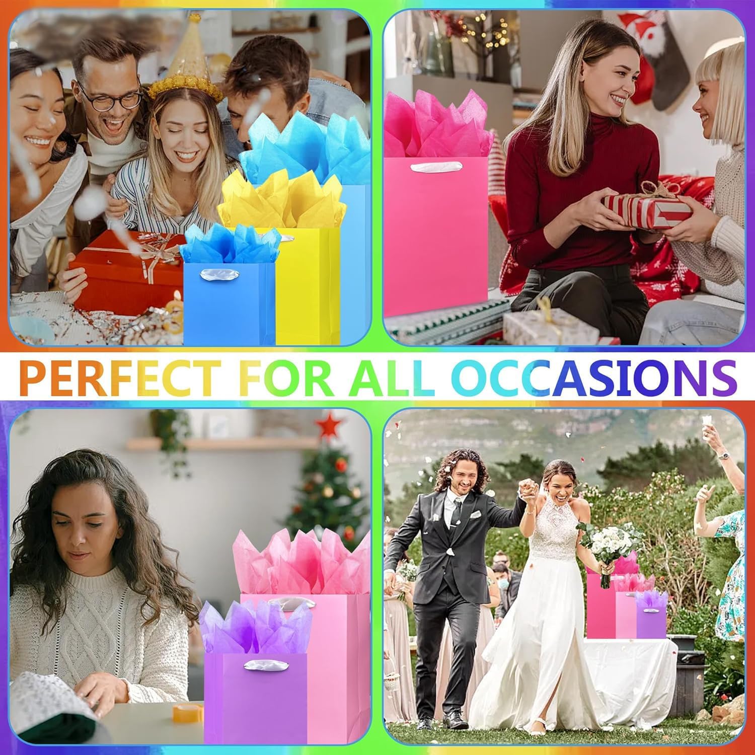 MUMULULU 10 Pack Gift Bags Assorted Sizes Colorful Paper Gift Wrap Bags with Handle and Tissue Paper for Birthday Party Baby Shower Wedding Holiday Presents - Image 6