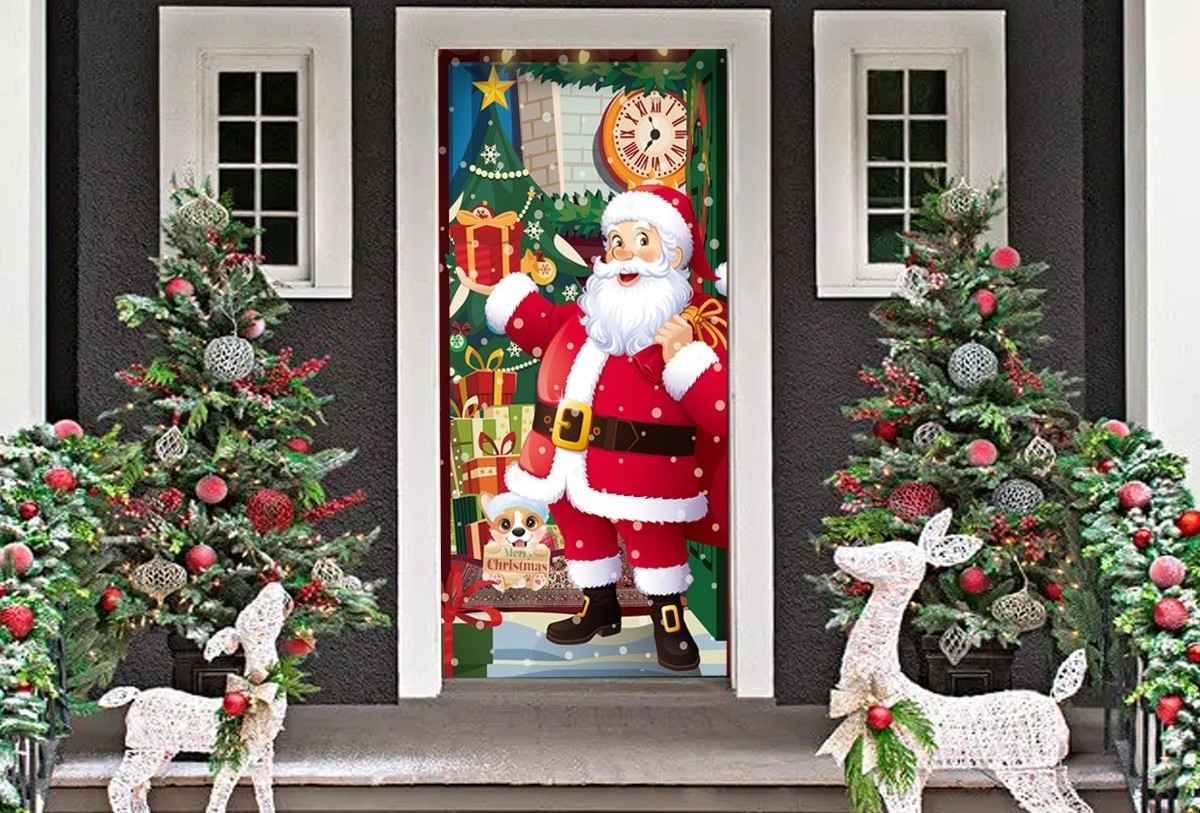 Weihnachtsdekoration Set - 3-teilige Türdekoration Mit Weihnachtsmann & Pinguin