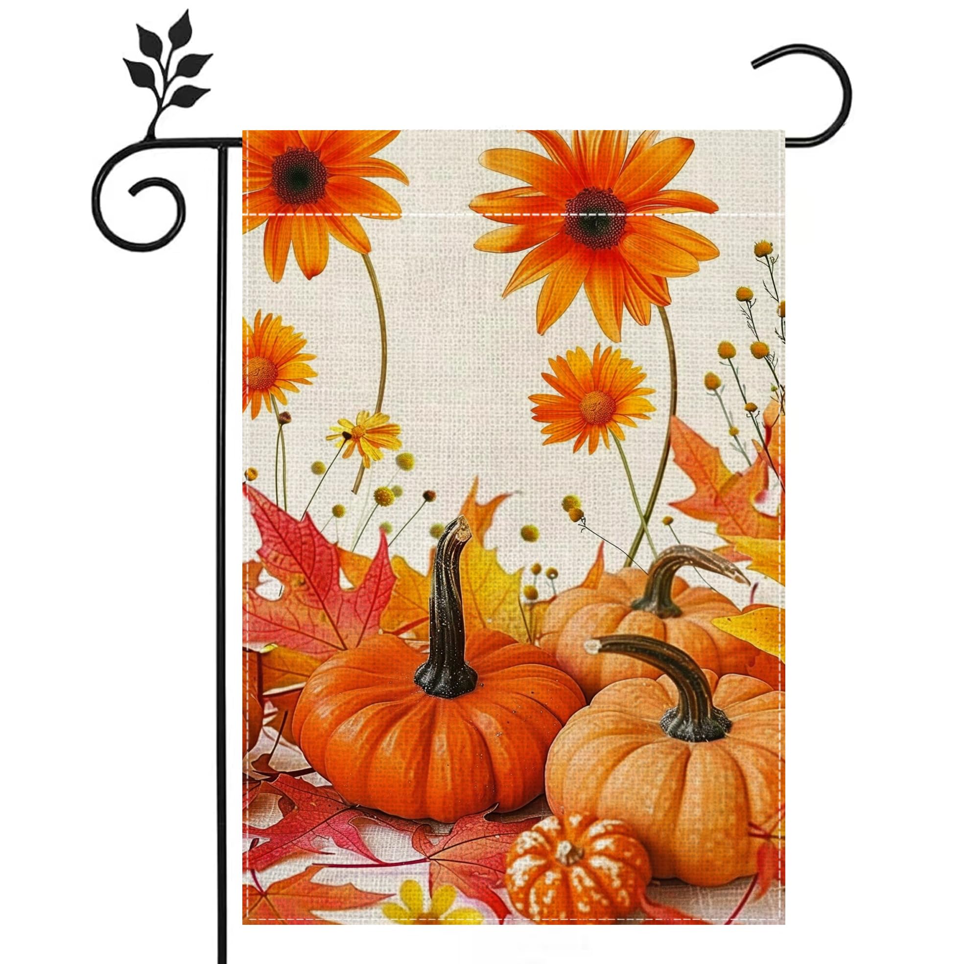 Fall Pumpkin Garden Flag for Outside 12x18 Inch Double Sided Burlap Maple Leaf Sunflower Yard Flag Farmhouse Holiday Decorations for Home