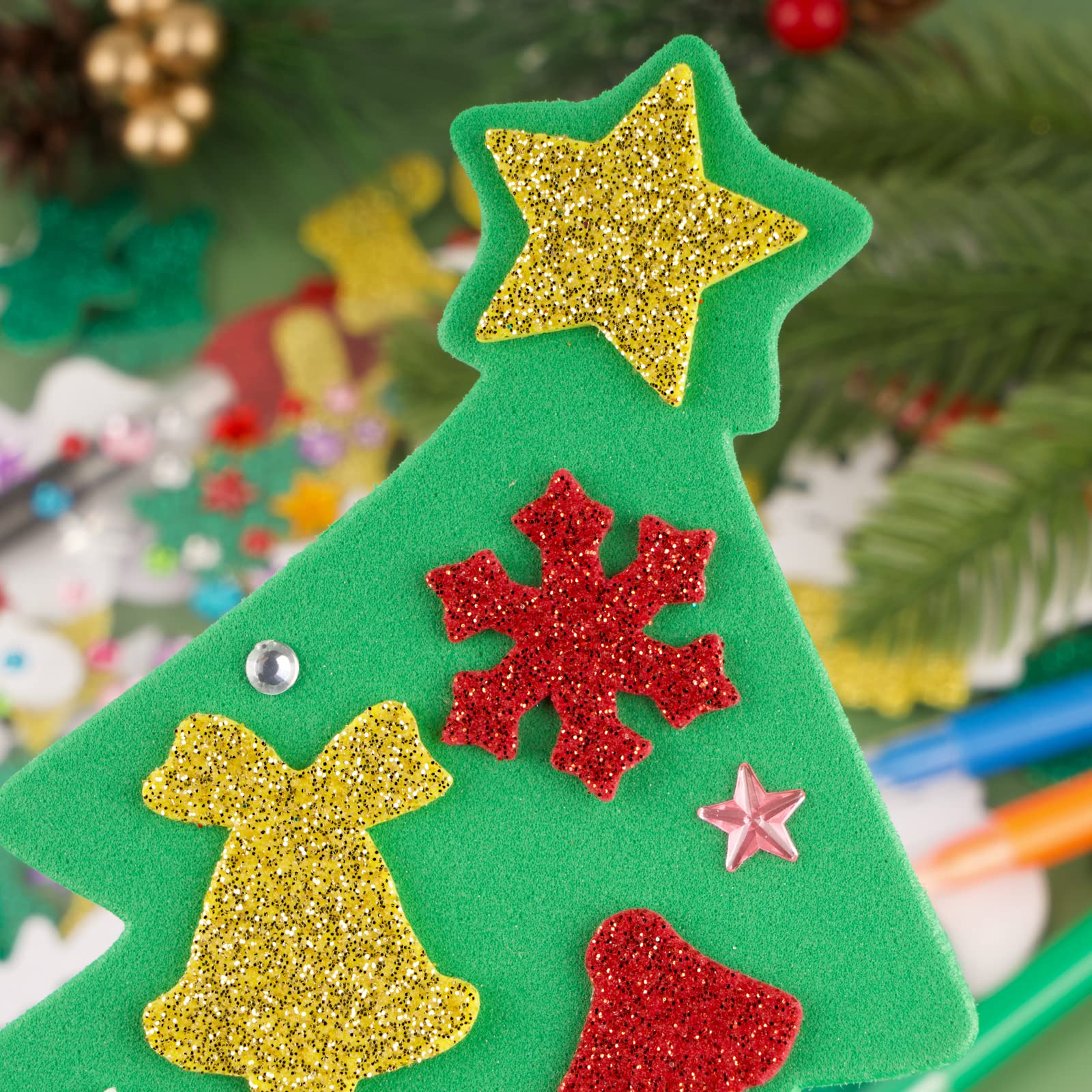COLOFALLA Weihnachtsaufkleber Gold Glitzer - 5 Blätter Mit Baum & Sternen Motiven, Für Geschenke & Basteln