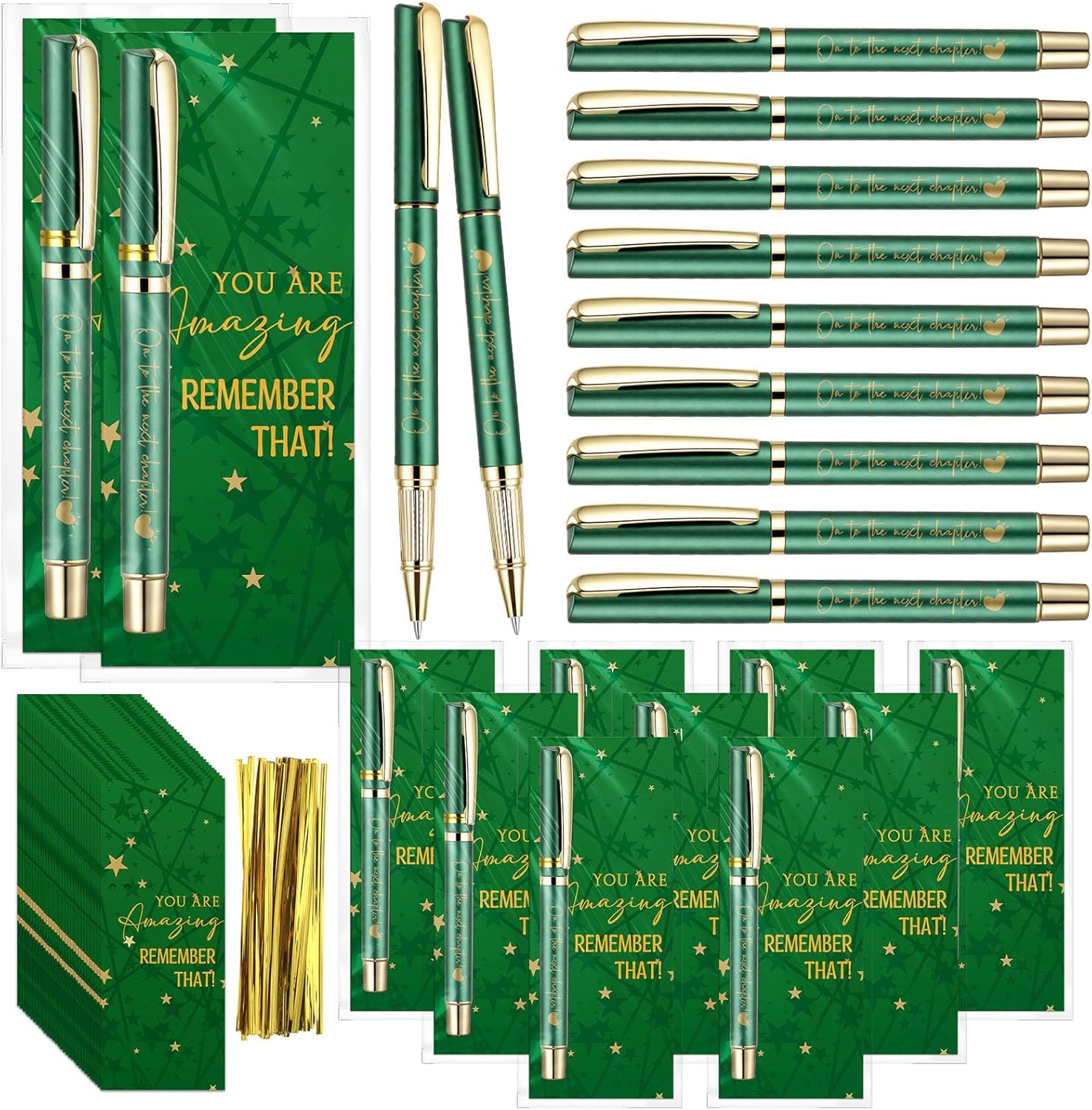 Sayglossy 90 Pcs Graduation Gift Pen Bulk Class of 2026 Party Favors Including 30 Ballpoint Pens 30 Inspirational Cards with 30 Opp Bags for Student College High Graduation Party Souvenirs(Green)