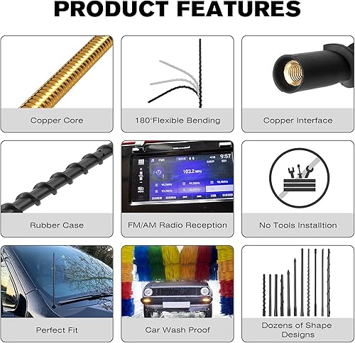 Miniatura 2 de Antena de 13 pulgadas compatible con Chevy Silverado 1500 2500 3500 y GMC Sierra (2009-2024), antena de goma flexible en espiral, antena de repuesto