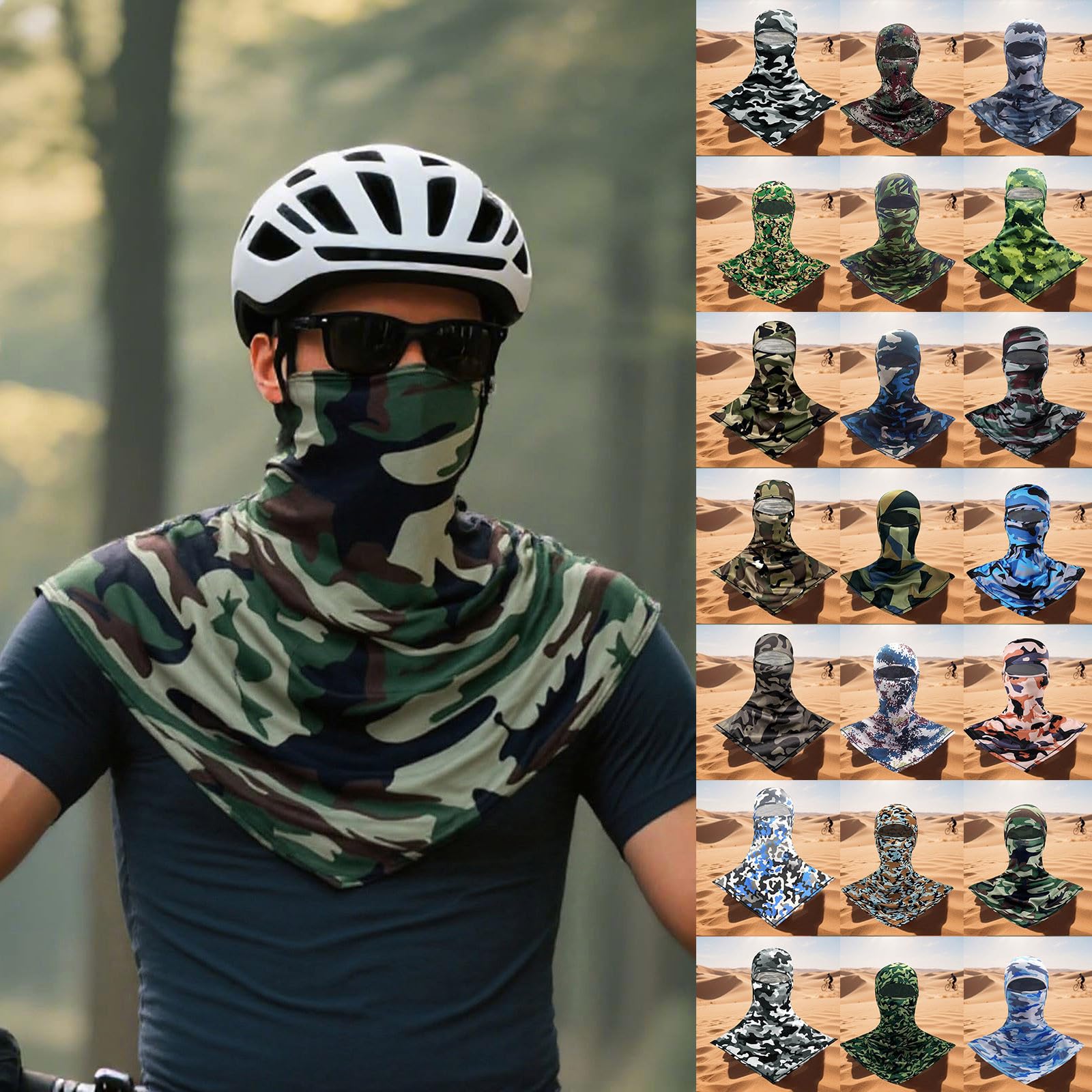 Bandana - Máscara de cobertura facial para mujer, bufanda, camuflaje, cuello, protección solar, absorbente, transpirable, transpirable, para protección solar
