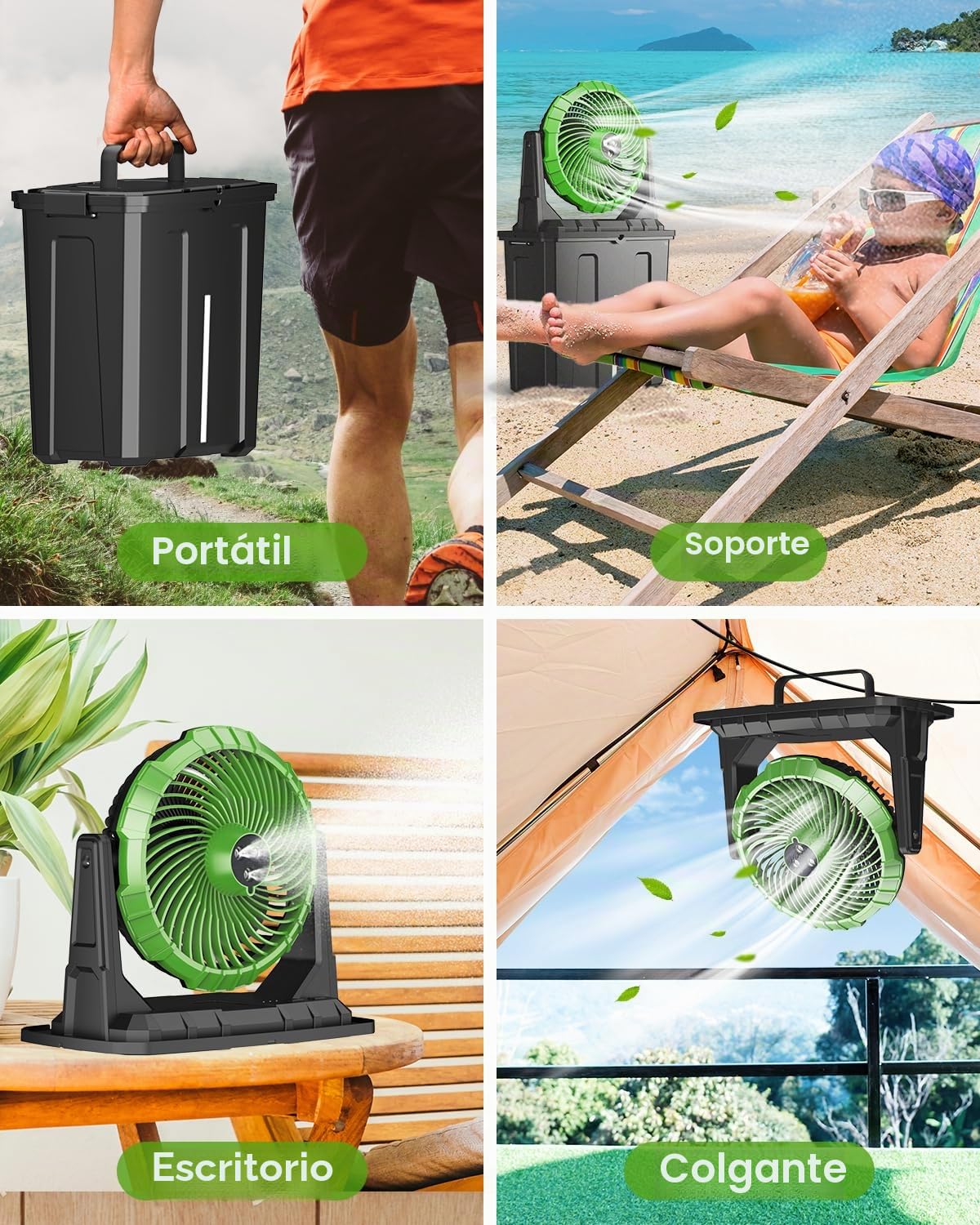 Ausic Ventilador de nebulización portátil – Cubo de 9 L, ventiladores de exterior de 10 pulgadas para patios/campamento/playa/golf, etc., ventilador de refrigeración de agua de piso recargable por USB