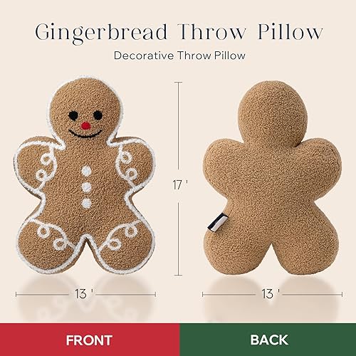 Miniatura 4 de Phantoscope Almohada de felpa con forma de pan de jengibre con la frase "Merry Christmas", almohada decorativa de Navidad para sofá, sala de estar,