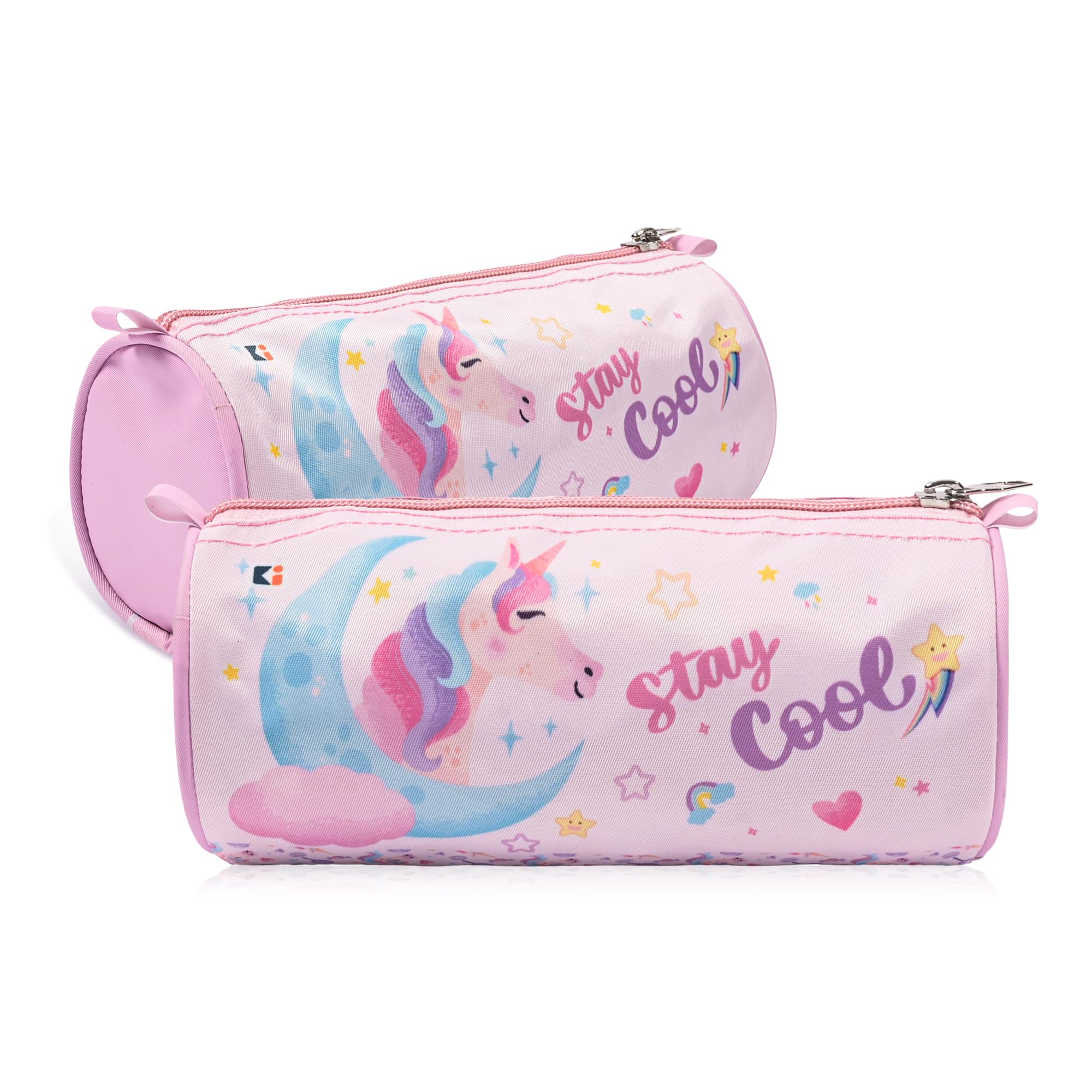 Pack of 2 Round Pencil Pouch | Unicorn Pencil Pouch for Kids | Multi-Purpose Travel Pouch | Travel Organizer | Stationary Utility School Pouches | Geometry Box | Pink