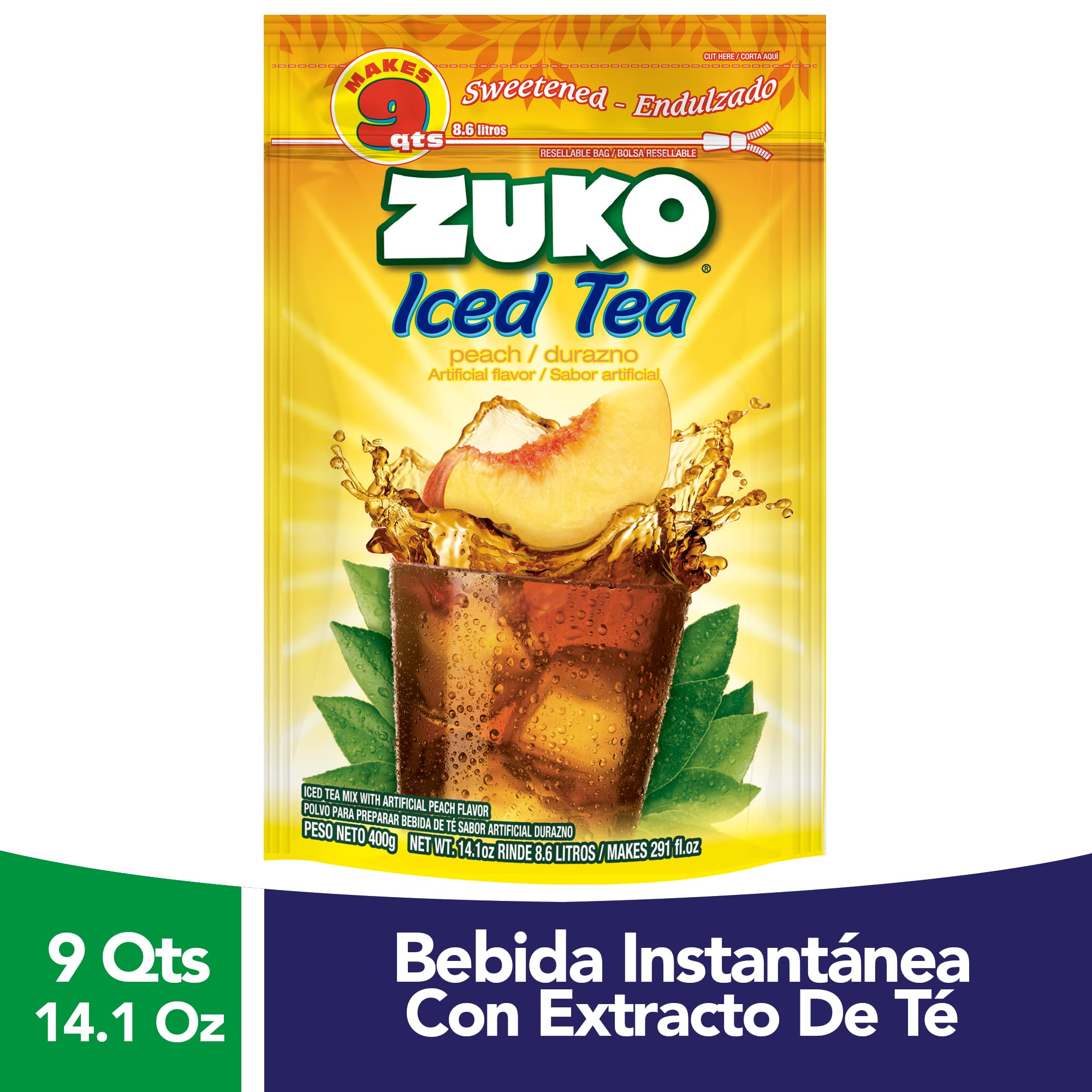 Zuko Peach Tea Powdered Drink Mix Family Pack, No Added Sugar Needed, 14.1 oz (Pack of 6)
