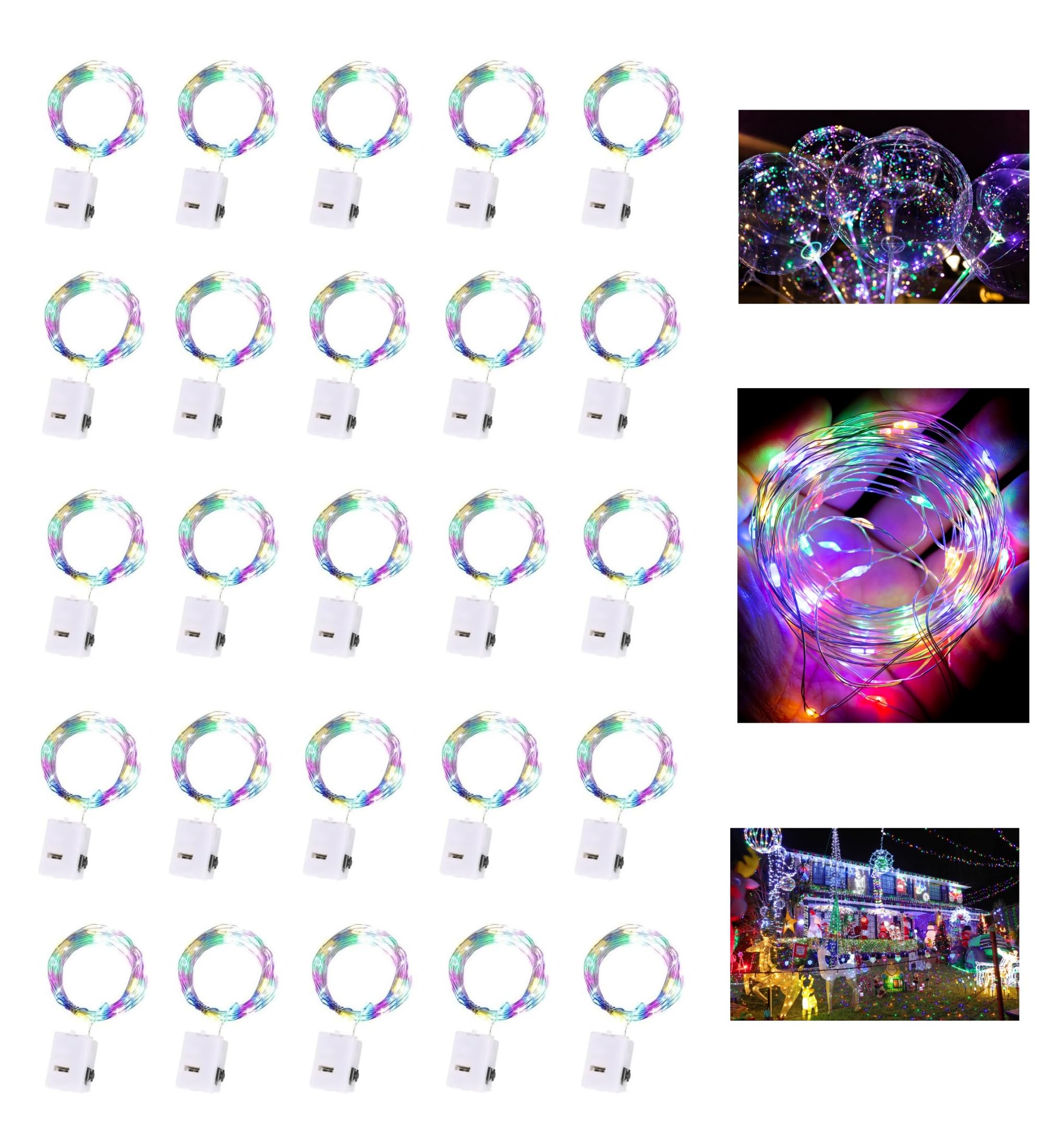 Dooozy 20 Stück Micro LED Lichterkette, 2M 20 Led Lichterkette 3 Modi Batterie Kupfer Drahtlichterkette Wasserfest für Weihnachten Außen Garten, Innen Hochzeit, Party(Bunt)