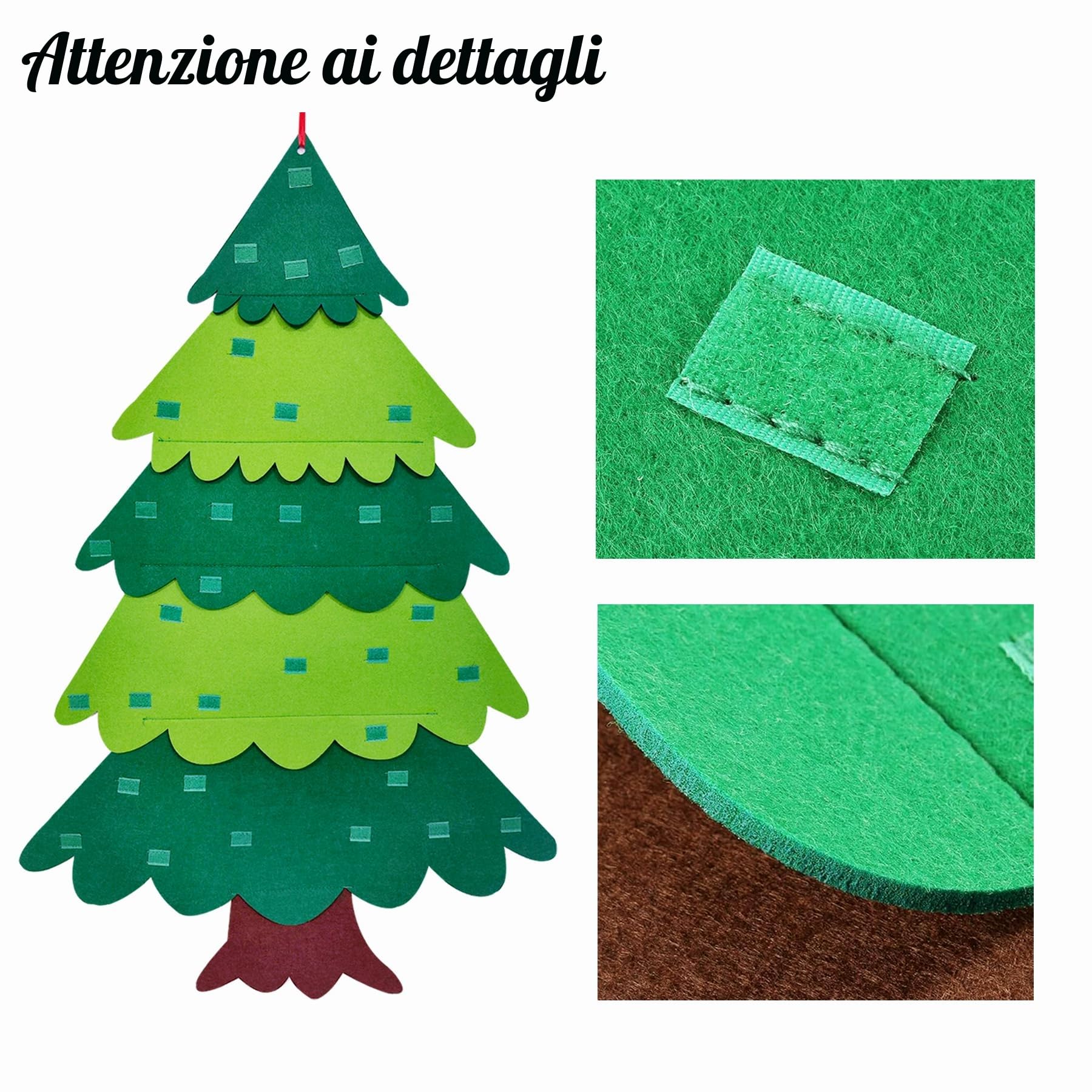 OUQIWEN Feltro Albero Natale,100 cm DIY Albero Natale Feltro Per Bambini Con 32 Staccabili Ornamenti,Decorazioni Natalizie Da Parete Per Porte