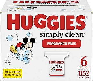 Baby Wipes, Huggies Simply Clean, UNSCENTED, Hypoallergenic, 6 Refill Packs, 1152 Count