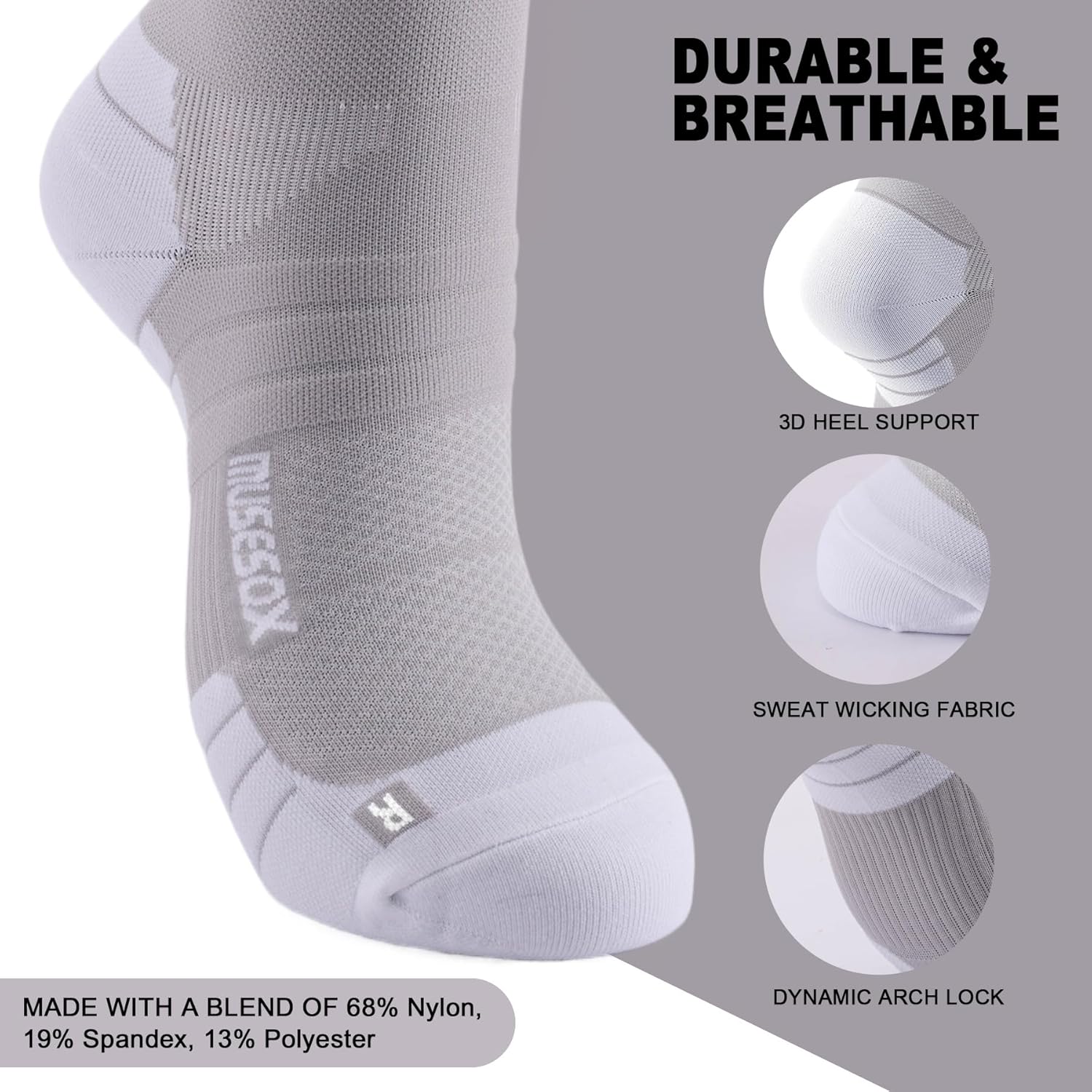 Compression Socks for Women and Men,Knee High 15-20mmHg Graduated Circulation Support(3 Pairs)for Nurses,Pregnant,Travel - Image 5