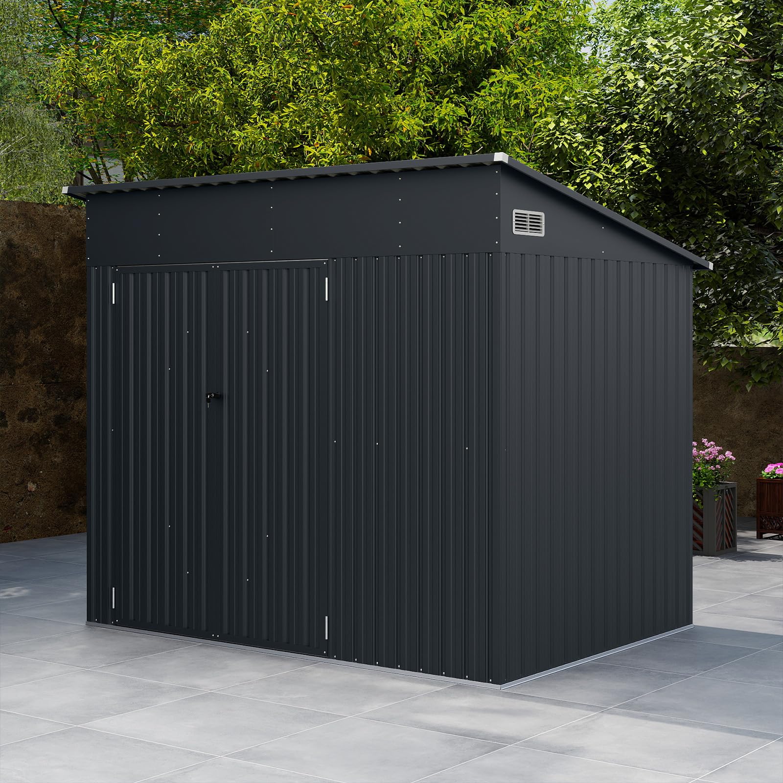COSTWAY Capanno da Giardino 235 x 174 cm, Casetta Porta Attrezzi da Esterno in Acciaio Zincato con 3 Porte Bloccabile, Tetto Inclinato e Prese d'Aria, Ideale per Cortile e Patio