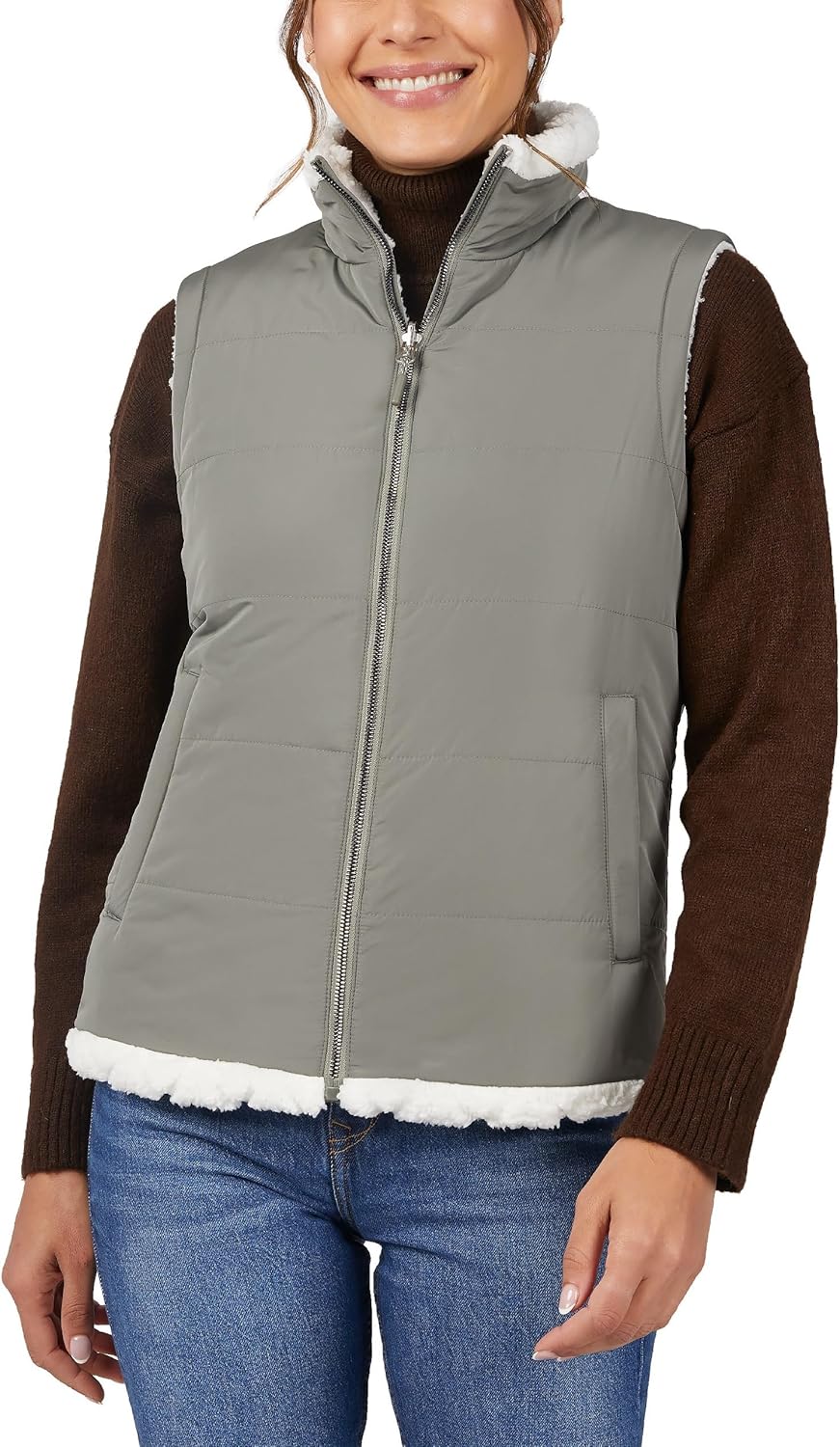 Free Country Womens Vest Reversible Puffer Quilted Sherpa Fleece Lighweight Zip Pockets Winter Gilet Vest for Ladies-Venture