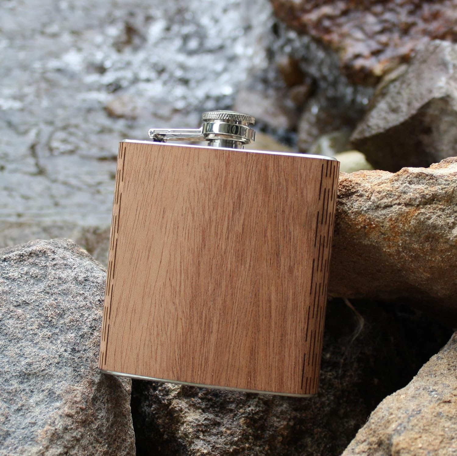 CUSTOM Laser Engraved Wooden Hip Flask - 6 oz. Stainless Steel, with Laser Engraved Name or Text - Custom Engraved Shimmering Maple