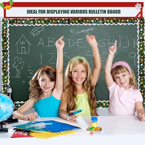 Miniatura 6 de Bordes de tablón de anuncios de Navidad de 99 pies, bombillas y agujas de pino, bordes de aula, decoraciones de tablón de anuncios de Navidad, Año