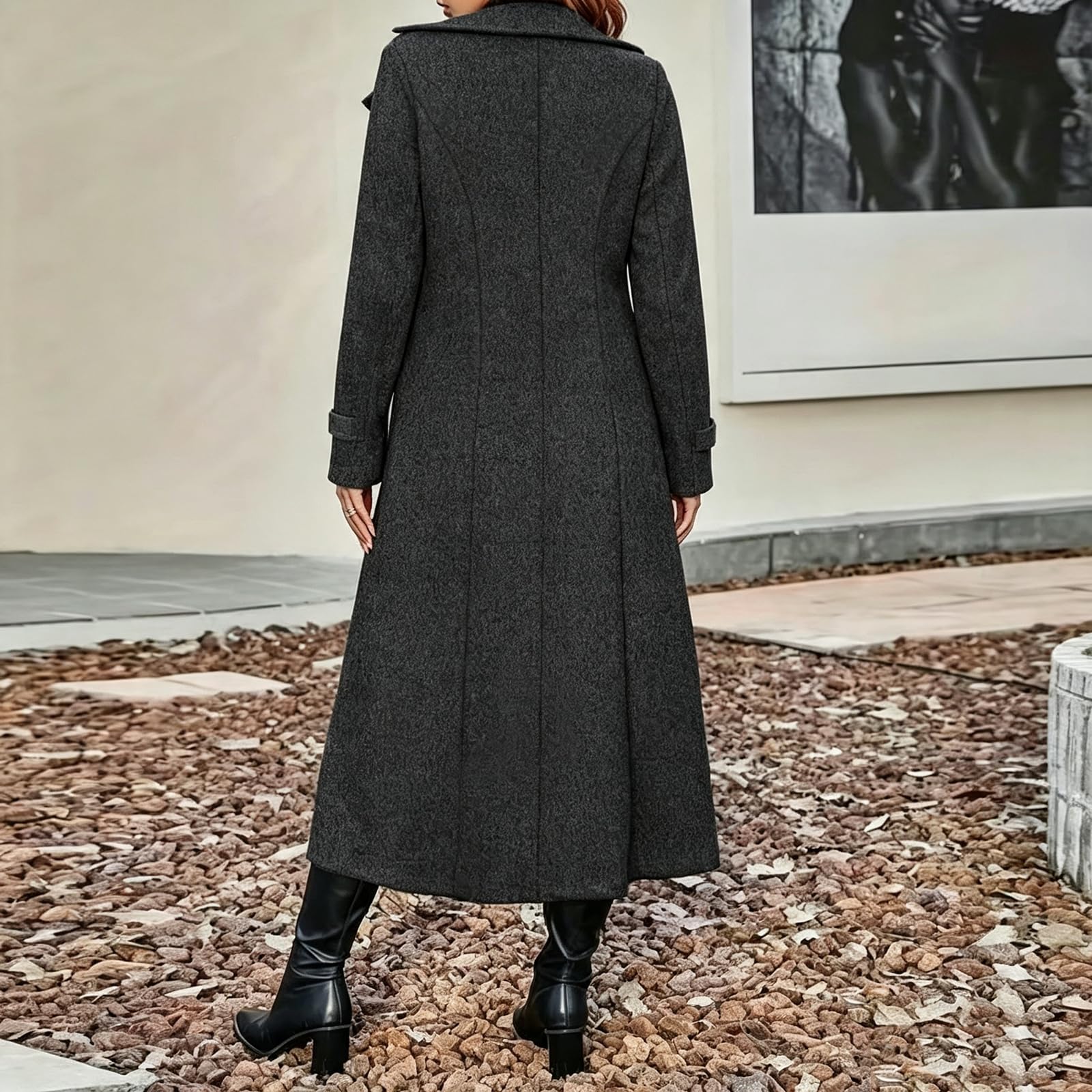 Wollmantel Damen Lang Wollwalk Jacke Langarm Wolljacke Reverskragen