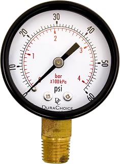 2" Utility Pressure Gauge for Water, Oil, Gas, 1/4" NPT Lower Mount, Black Steel Case, 0-60PSI