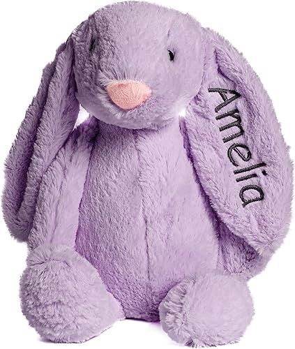 Personalized Super Soft Plush Bunny - Stuffed Animal Toy for Kids - Custom Gift with Embroidered Name on Ear for Easter, Baby Shower Gift (medium,